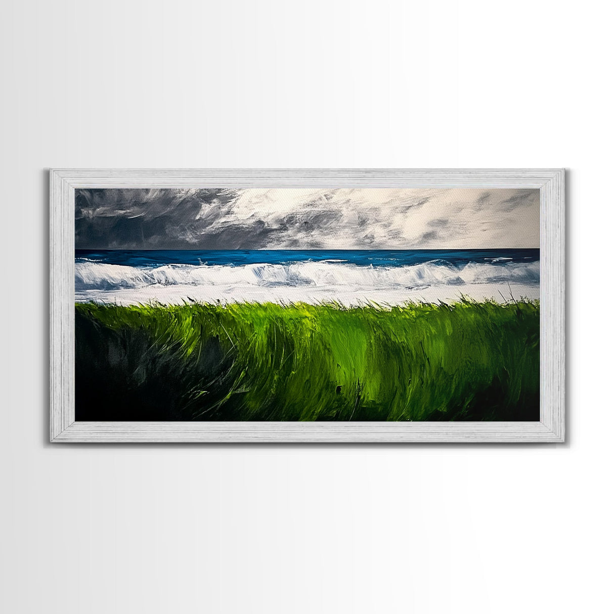 Ocean Waves, Beach Grass, Coastal Landscape, Serene Wall Art, Nature Inspired Home Decor, Framed Canvas Print, Living Room Art