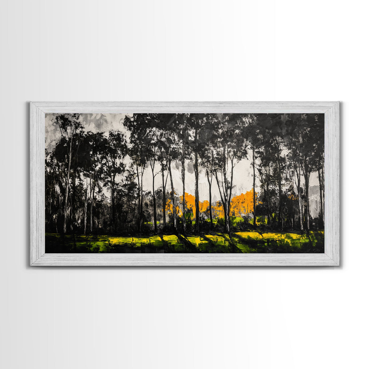 Autumn Trees, Woodland Scene, Black and White Forest, Framed Canvas Print, Nature Landscape Art, Fall Decor, Living Room Art, Rustic Art