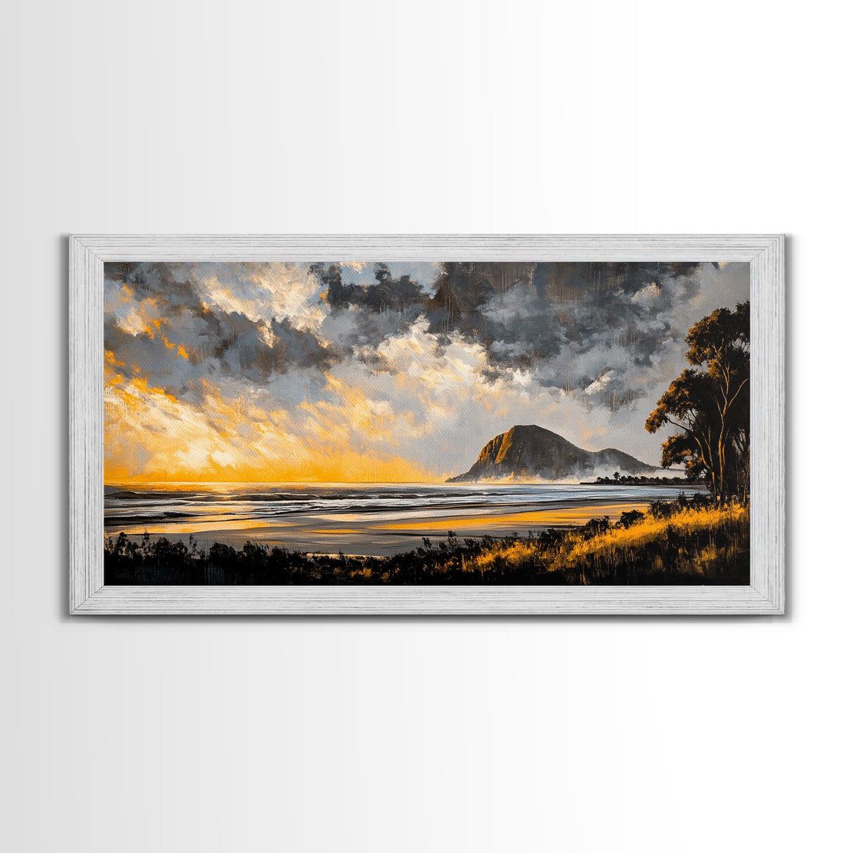 Sunset Beach, Golden Hour, Seaside Landscape, Canvas Print, Coastal Home Decor, Serene Ocean Art, Bedroom Wall Decor, Contemporary Art