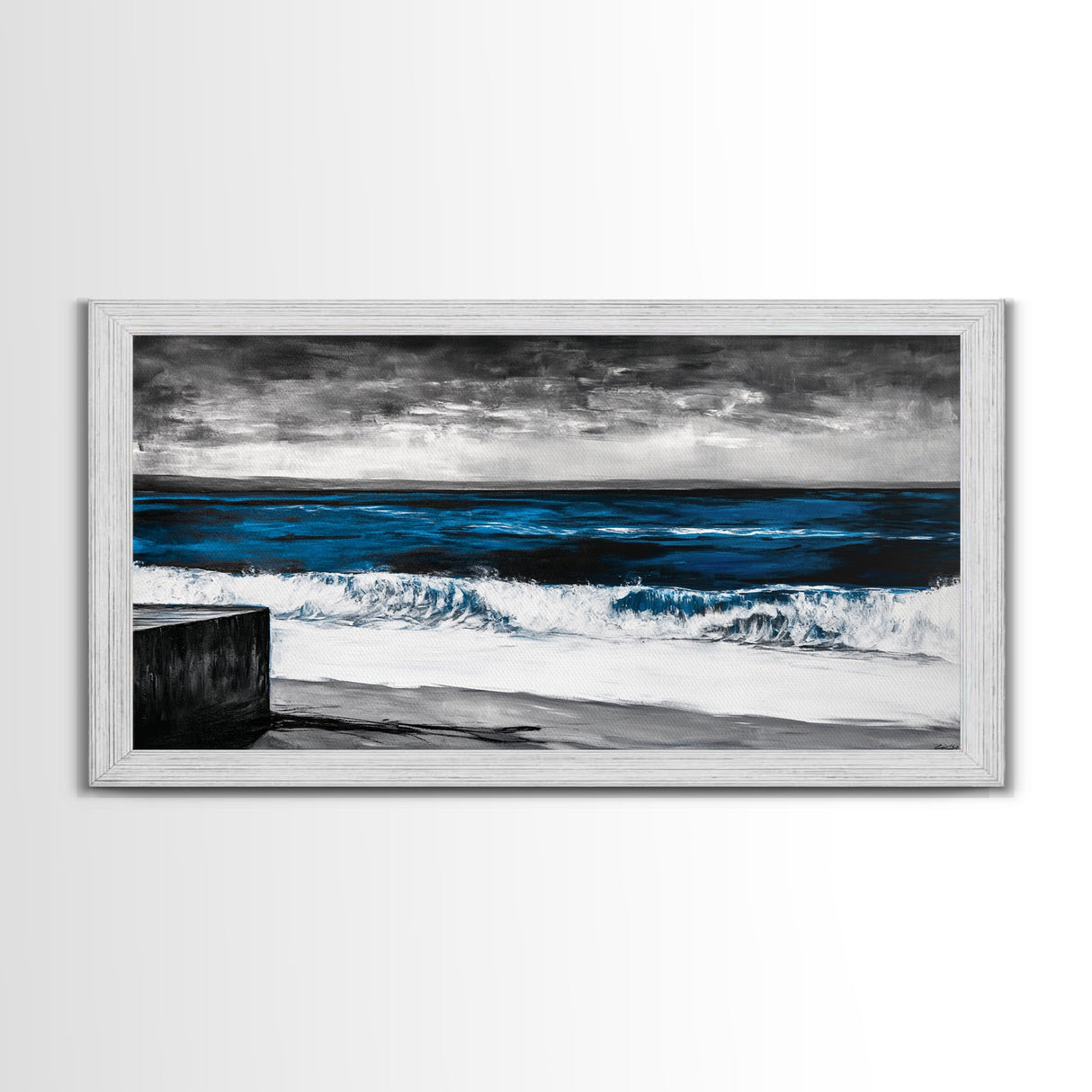 Ocean Waves, Moody, Blue, Coastal, Framed Canvas Print, Seascape Painting, Beach House Decor, Nautical Wall Art, Large Wall Art