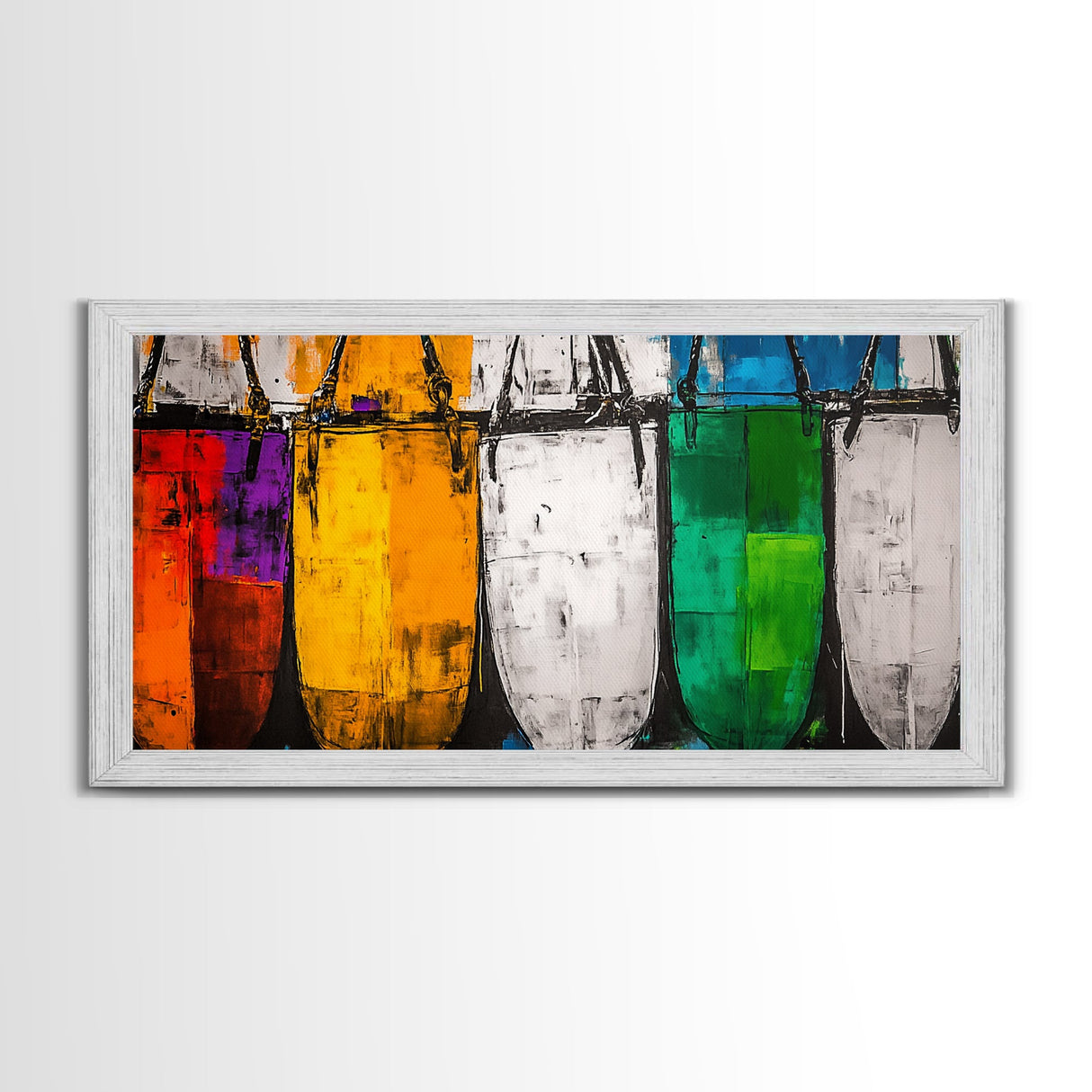 Colorful Boats, Abstract Nautical, Coastal Wall Art, Vibrant Painting, Modern Home Decor, Bold Statement, Beach House, Framed Canvas Print