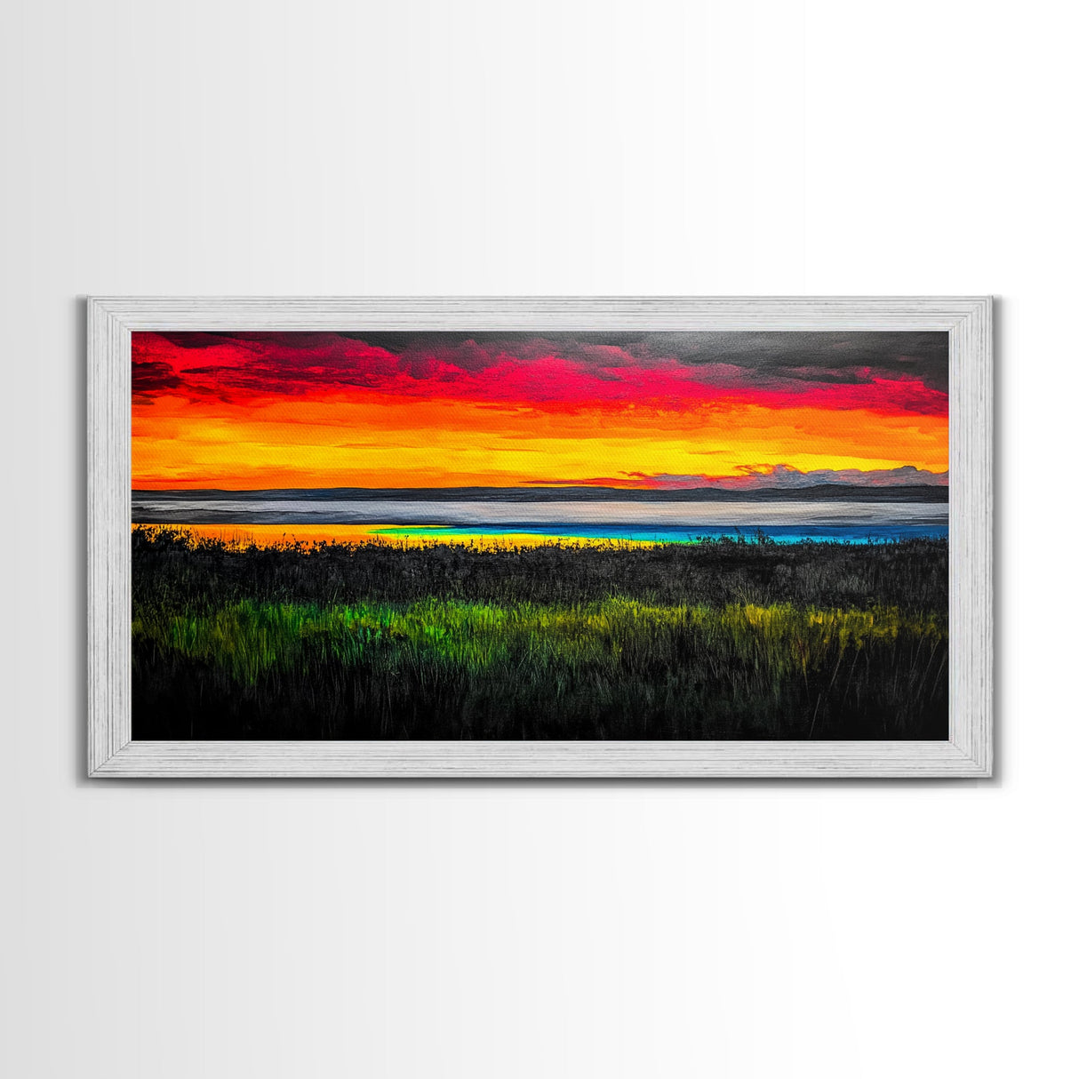 Colorful Sunset, Ocean Horizon, Bright Abstract, Vibrant Beach Art, Contemporary Landscape, Statement Piece, Canvas Print