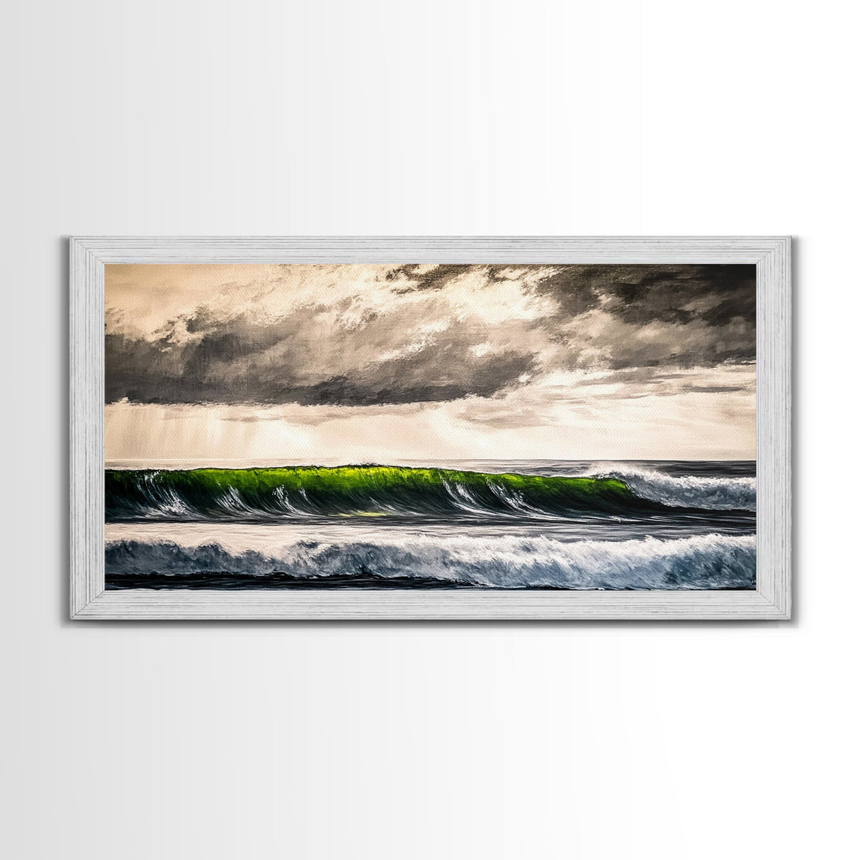 Green Wave, Stormy Ocean, Dramatic Canvas Print, Coastal Wall Art, Surfing Art, Minimalist Waves, Office Decor, Modern Seascape