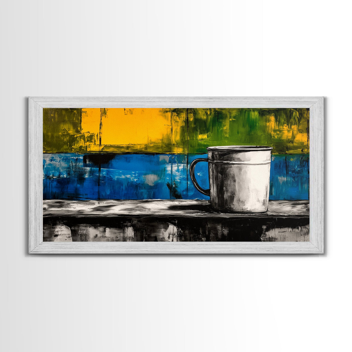 Abstract Mug Art, Colorful Kitchen Decor, Coffee Lover Gift, Modern Wall Art, Framed Canvas Print, Vibrant Home Accent