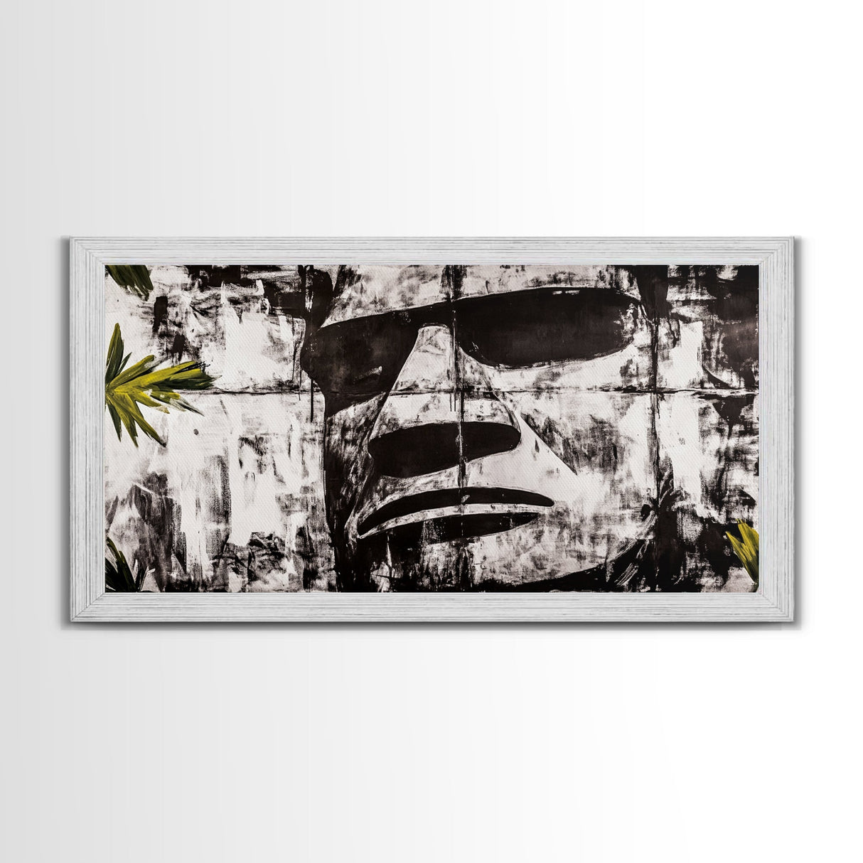 Monochrome Face Art, Edgy Black White Painting, Street Art Print, Urban Loft Decor, Framed Canvas Print, Unique Statement Piece