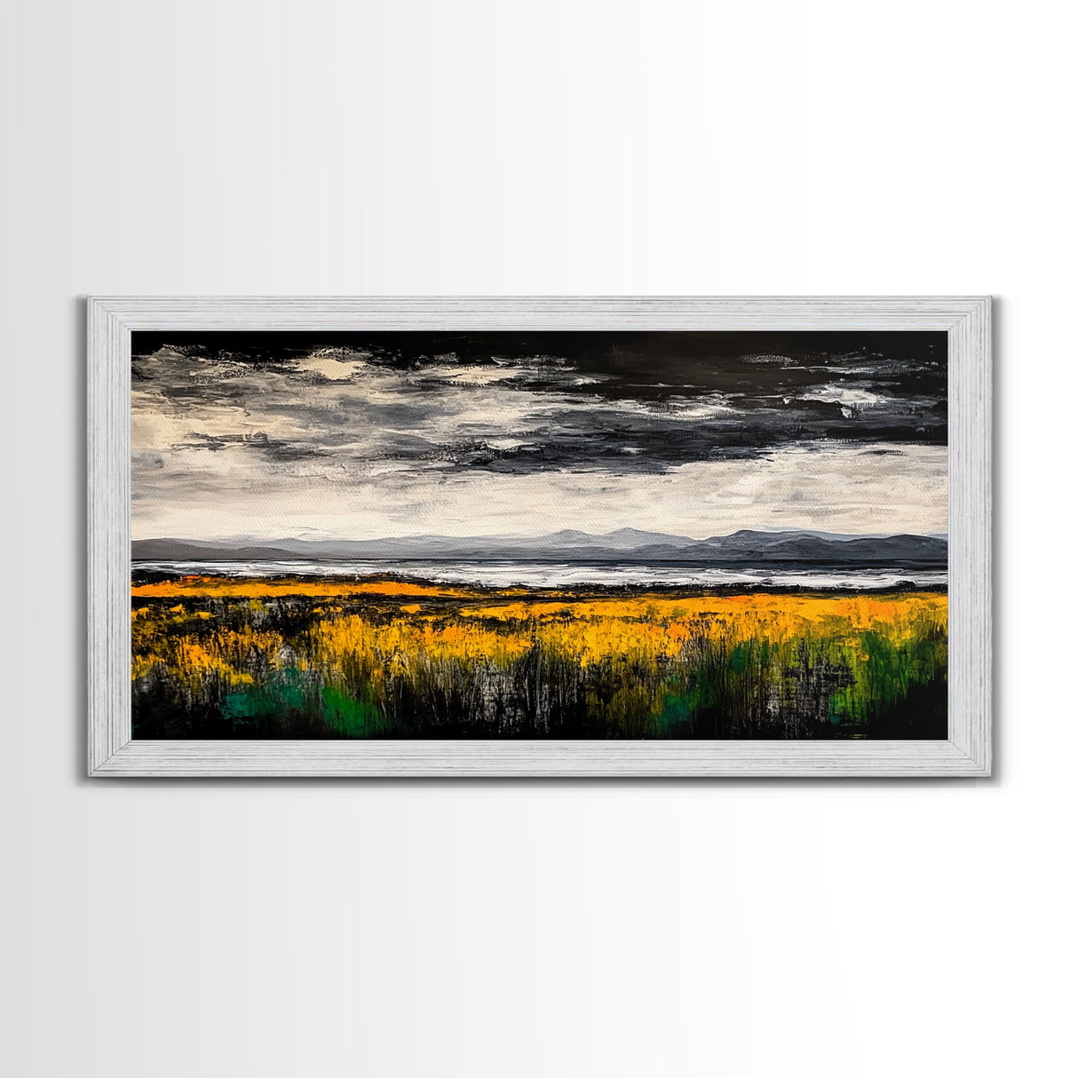 Moody Landscape Painting, Autumn Field Art, Dark Sky Nature Wall Decor, Rustic Country Home Art, Earthy Farmhouse Style, Canvas Print