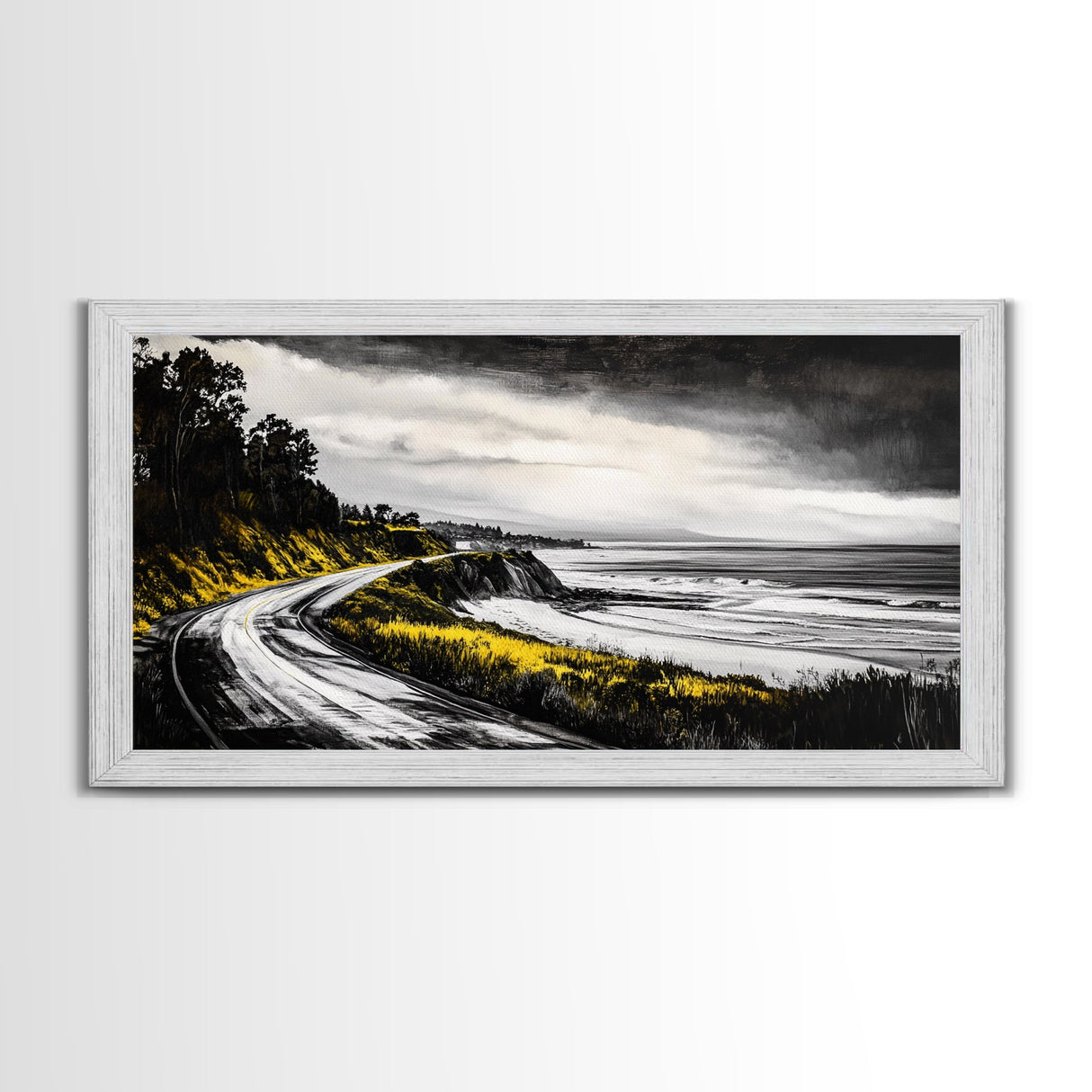Stormy Beach, Ocean Mist, Coastal Serenity, Canvas Print, Moody Seascape Art, Contemporary Wall Art, Living Room Decor, Nautical Theme