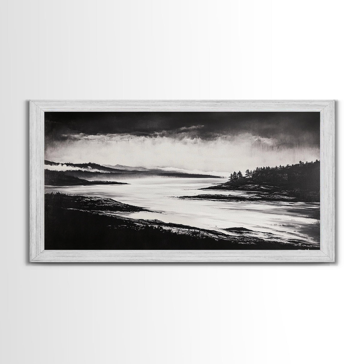 Serene Waters, Mountain Lake, Foggy Landscape, Canvas Print, Black and White Art, Minimalist Home Decor, Rustic Cabin Wall Art, Office Art