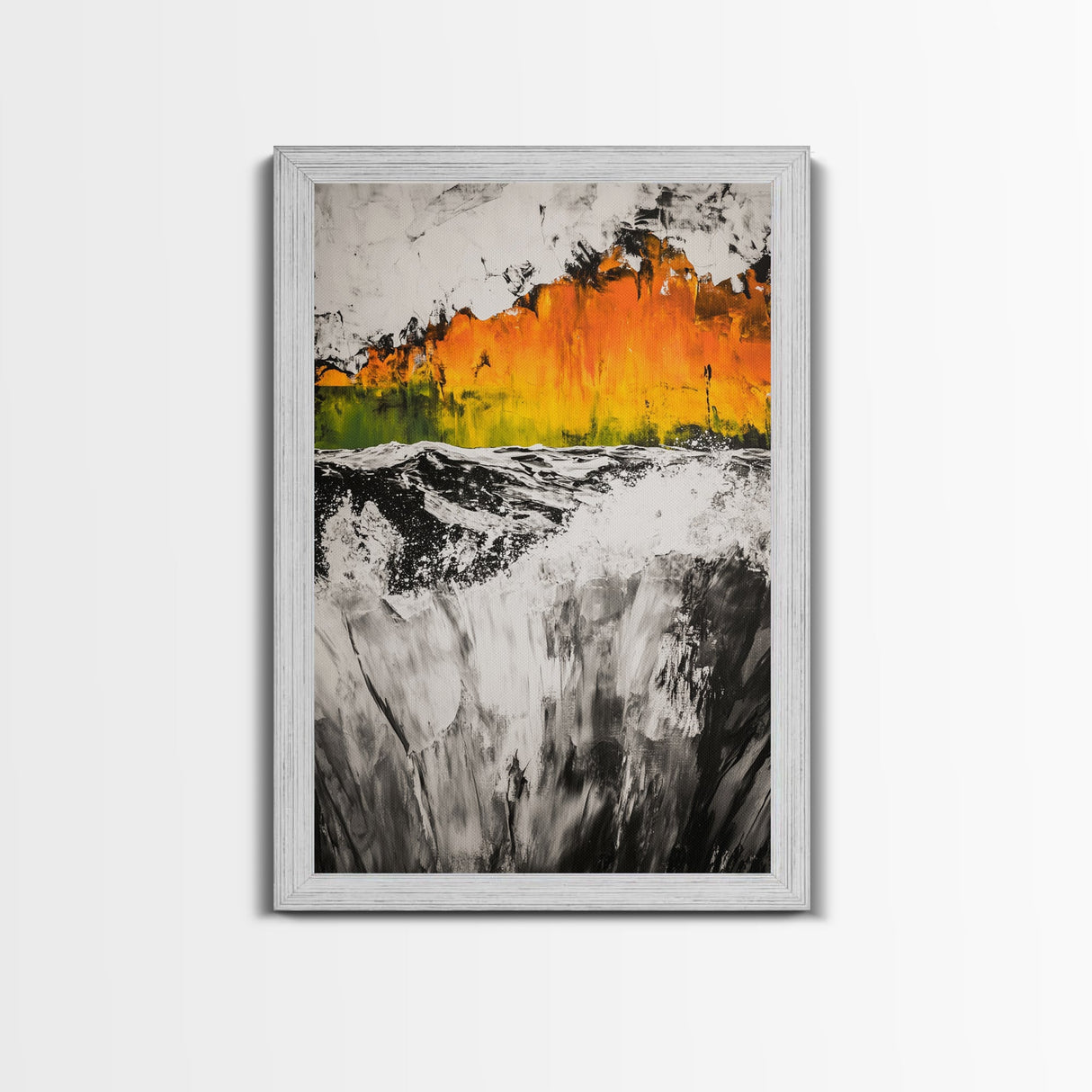 Abstract Ocean Waves, Coastal Wall Art, Modern Seascape Painting, Nautical Home Decor, Living Room Print, Framed Canvas Print