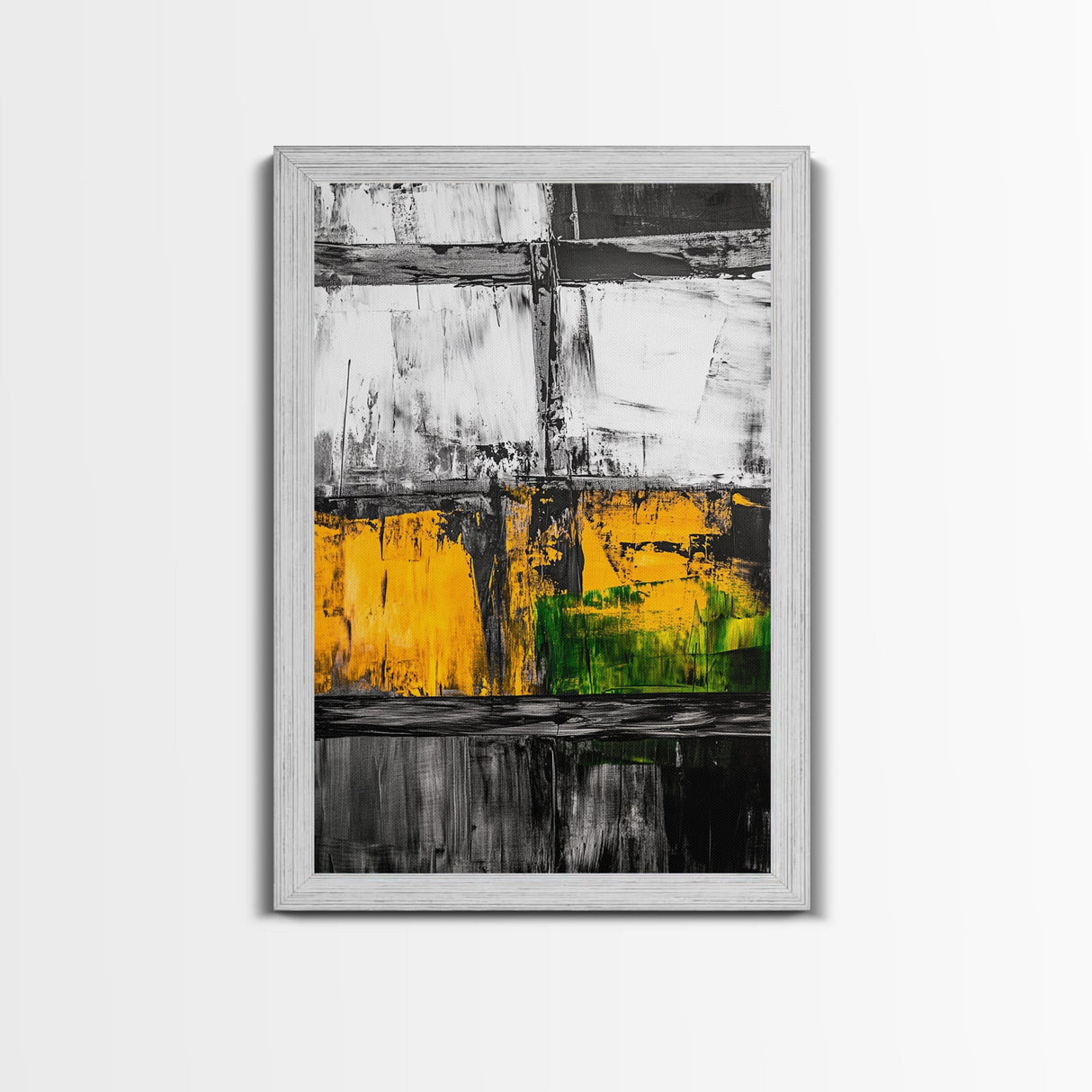 Industrial Texture, Abstract Modern Art, Yellow Green Minimalist, Contemporary Home Decor, Statement Wall, Framed Canvas Print, Gift Idea