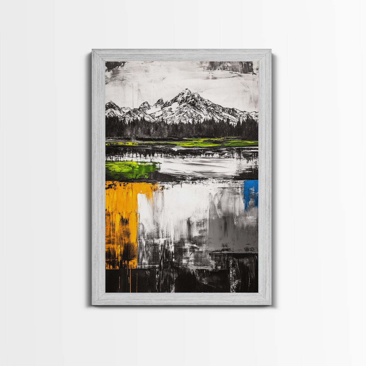 Abstract Landscape, Mountain Scene, Framed Canvas Print, Green Nature Art, Modern Decor, Minimalist Art, Living Room Wall Decor