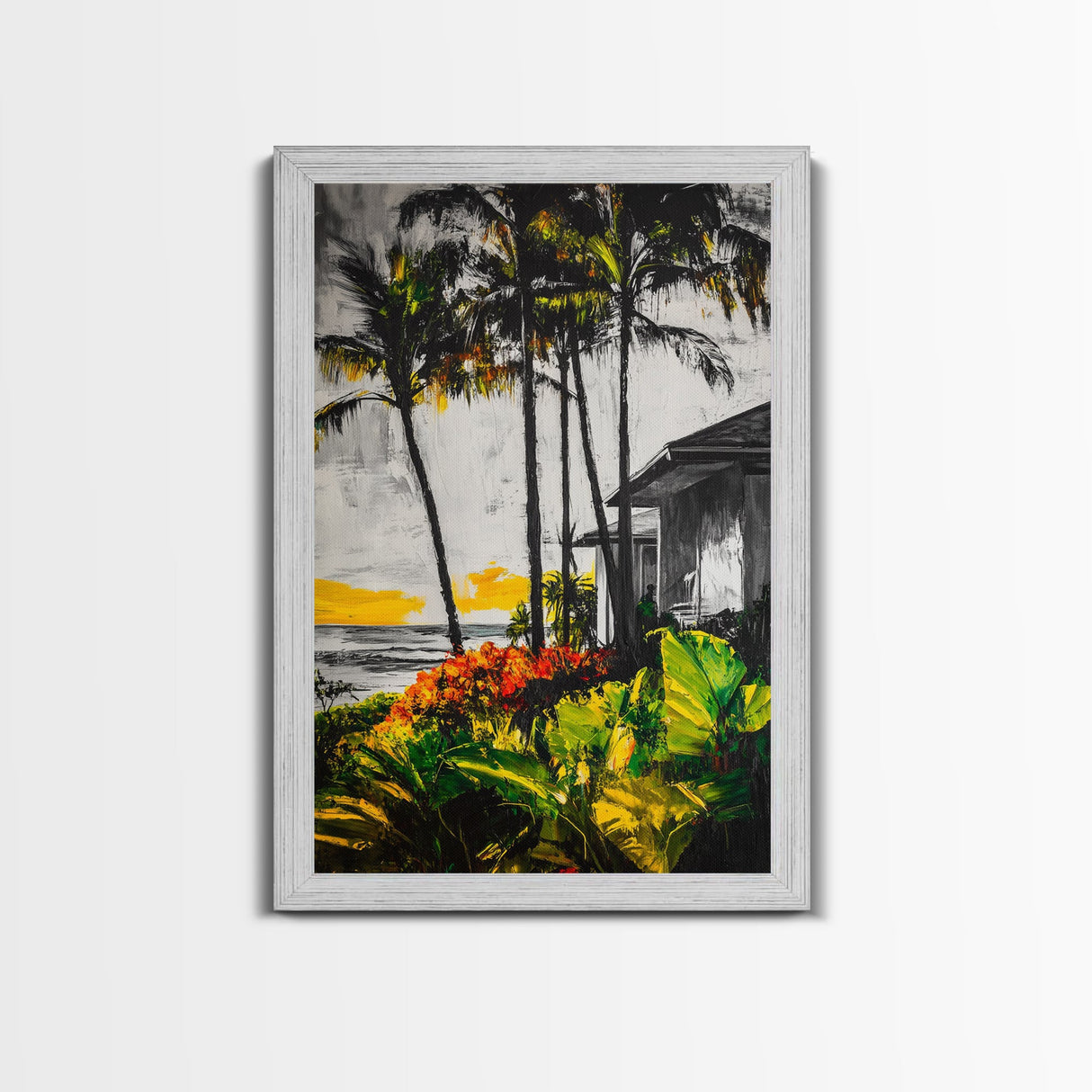 Palm Trees, Beach House, Tropical Sunset, Framed Canvas Print, Coastal Wall Art, Boho Art, Bedroom Wall Art, Vacation Vibes