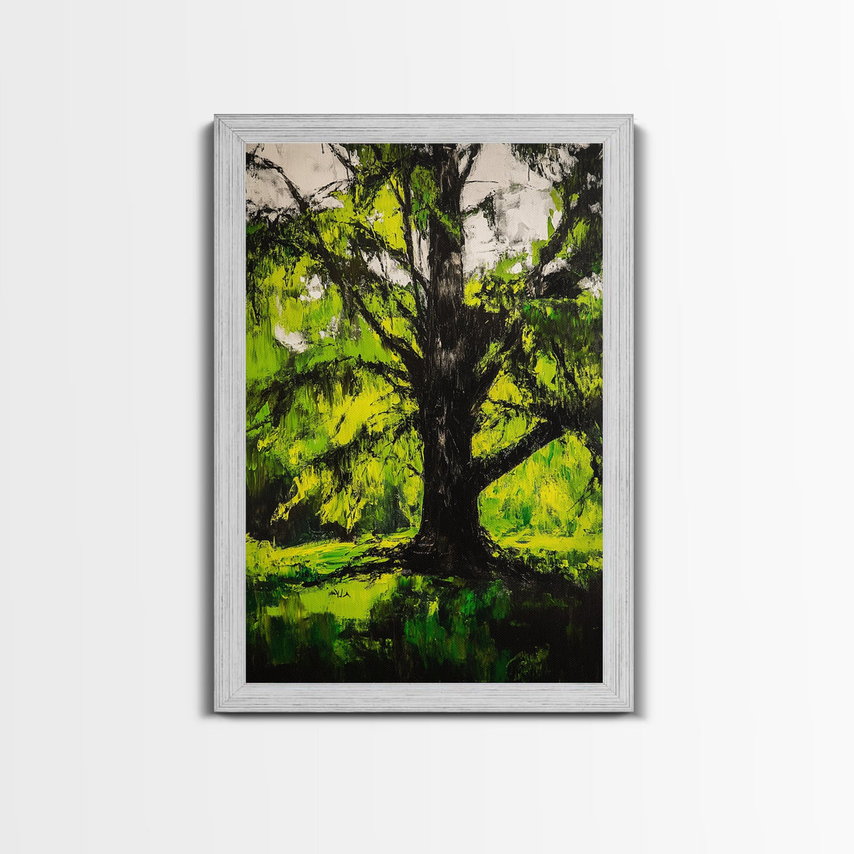 Majestic Tree, Forest Green, Nature Inspired, Framed Canvas Print, Botanical Wall Art, Office Wall Decor, Boho Landscape