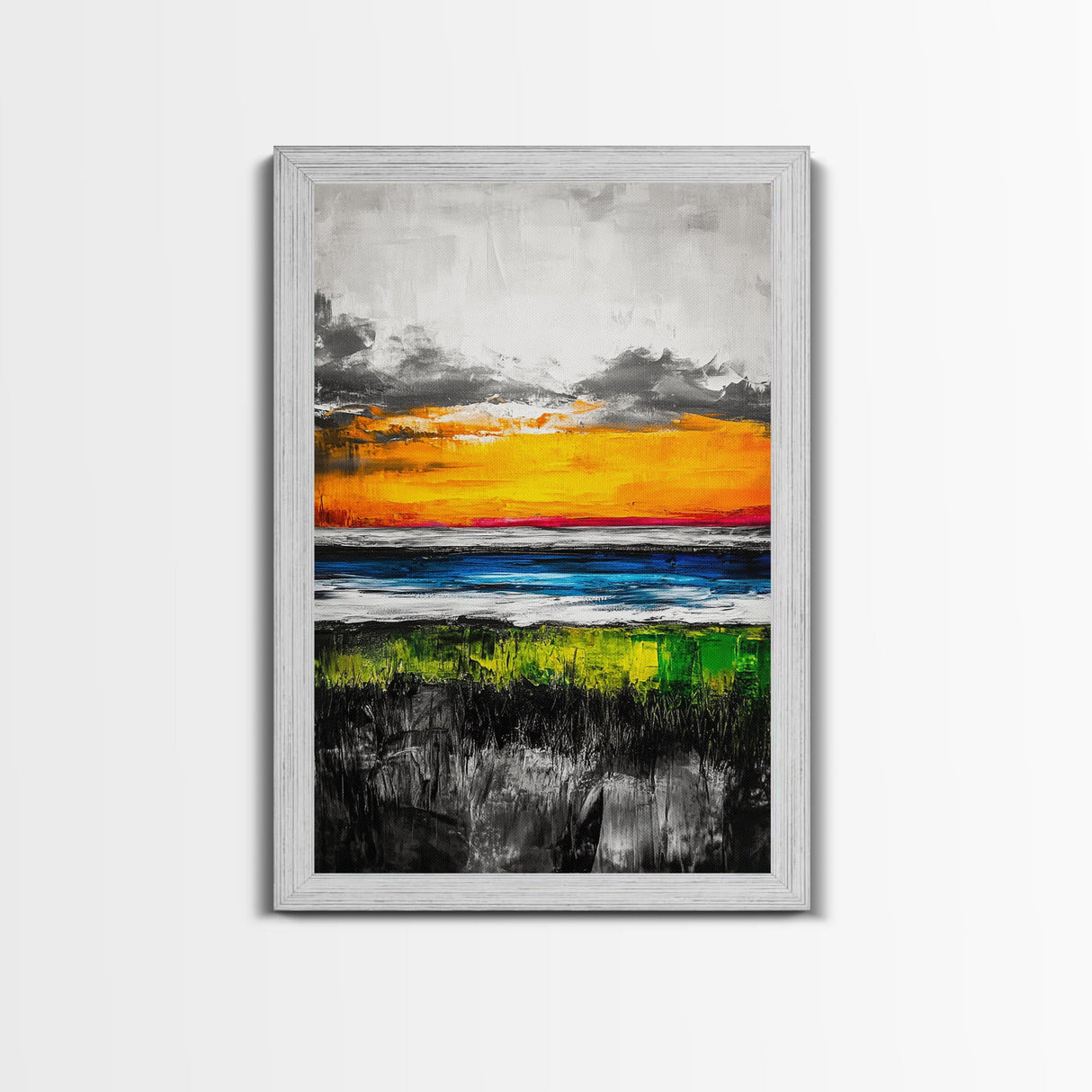 Vibrant Sunset, Ocean Horizon, Dramatic Sky, Framed Canvas Print, Coastal Home Decor, Living Room Wall Art, Abstract Art