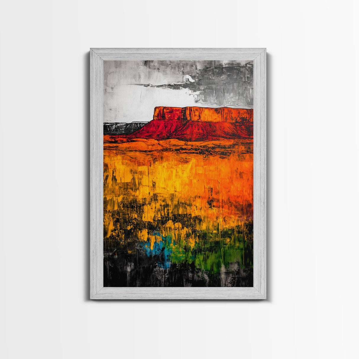 Desert Mesa, Western Landscape, Bold Color Wall Art, Sunset Painting, Southwest Decor, Bohemian Style, Framed Canvas Print