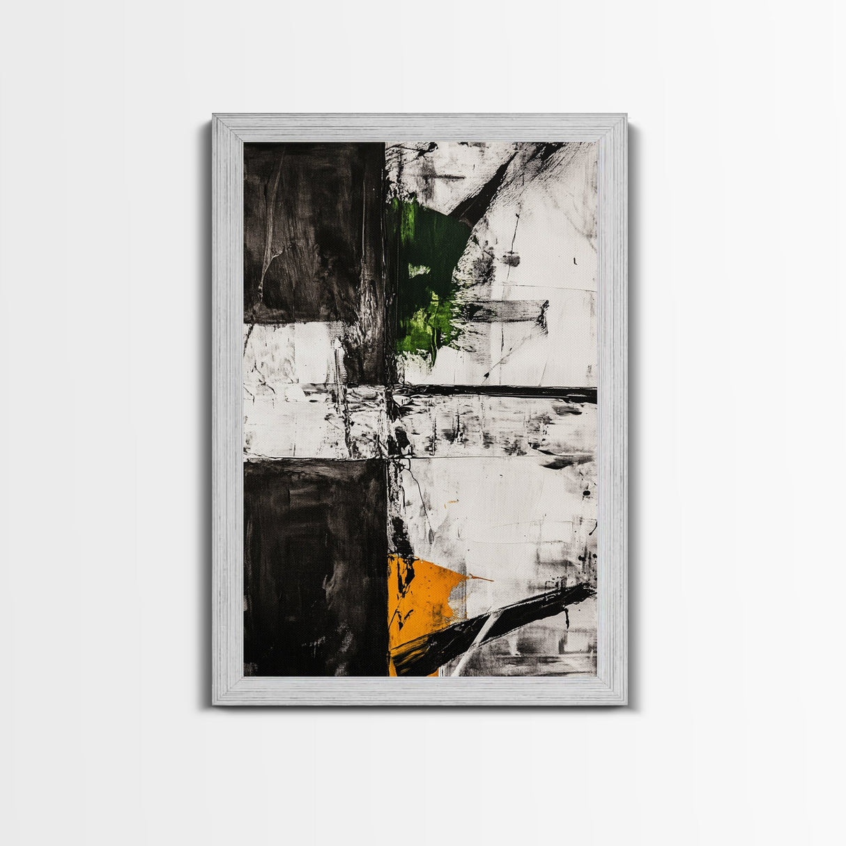 Greenery Abstract Painting, Textured Black White Art, Canvas Print, Minimalist Wall Art, Living Room Decor, Modern Home Accent
