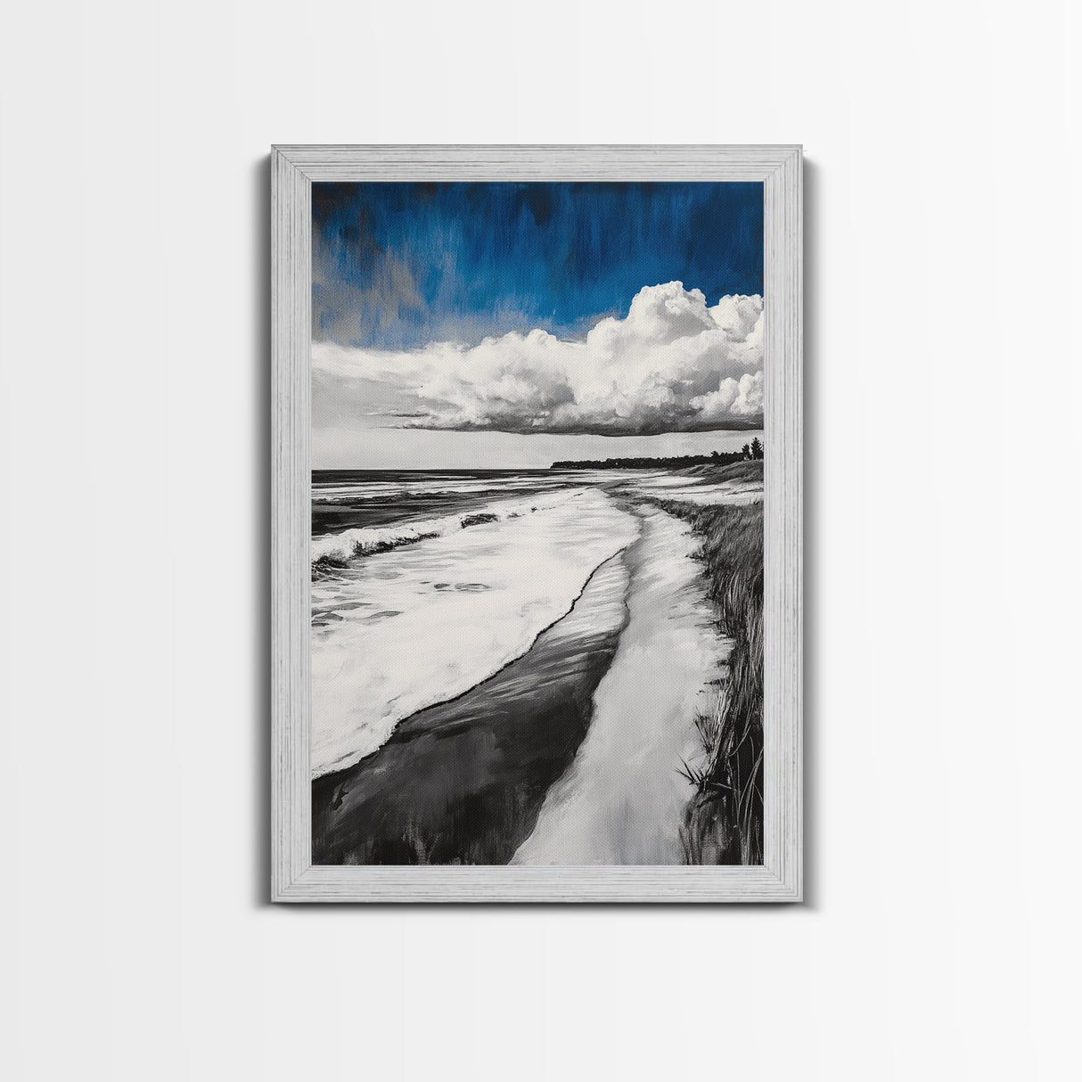 Sandy Path, Tranquil Beach Wall Art, Minimalist Coastal Home Decor, Nature Landscape Print, Ocean Retreat, Framed Canvas Print