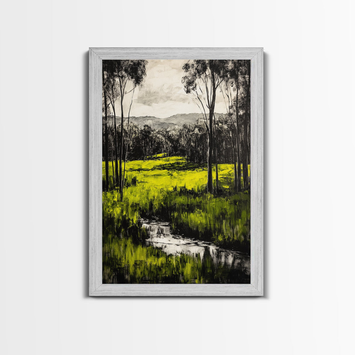 Green Meadow, Forest, Landscape Art, Nature Print, Framed Canvas Print, Bedroom Wall Art, Rustic Home Decor, Boho Aesthetic