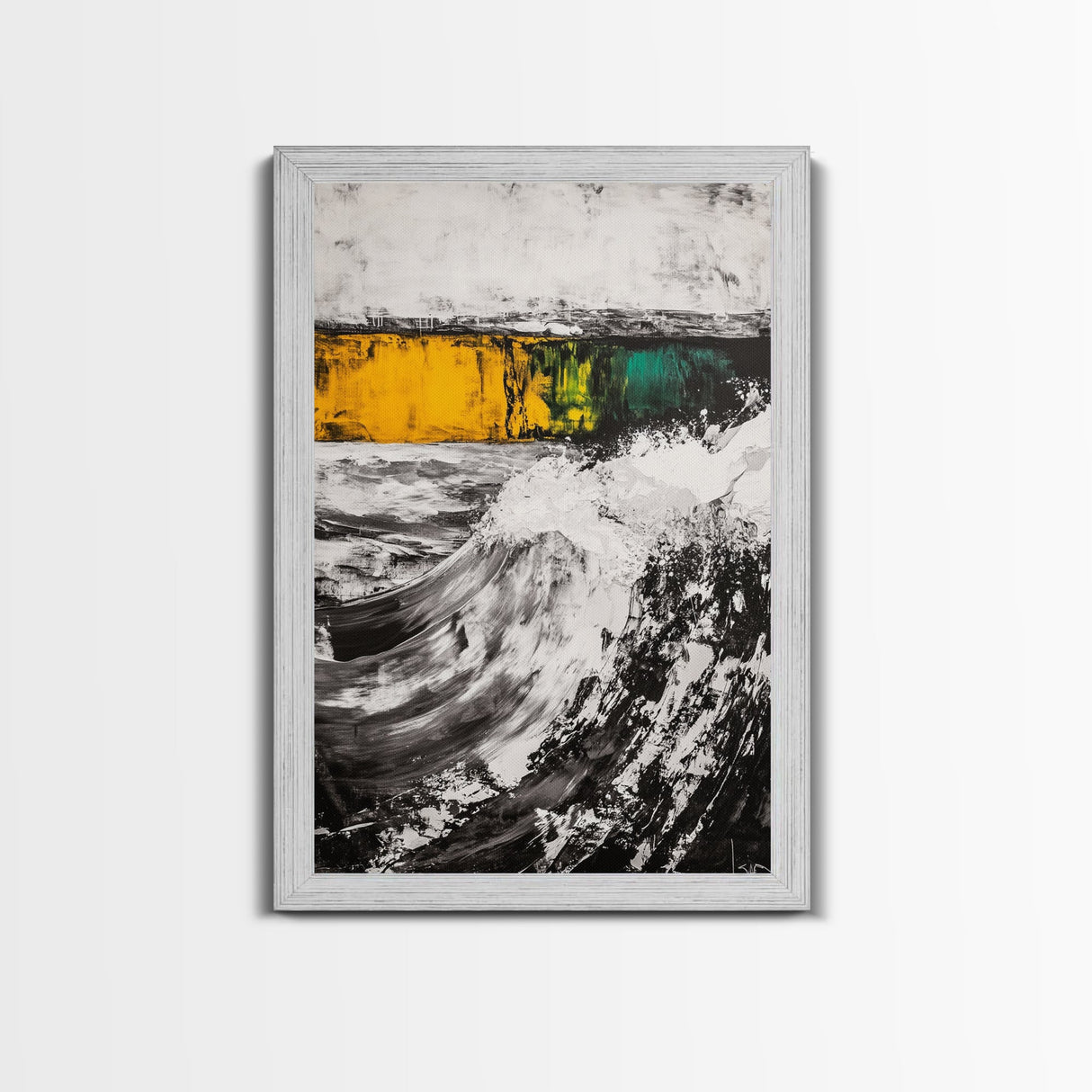 Ocean Waves, Coastal Abstract, White Black Art, Framed Canvas Print, Living Room Decor, Beach House Art, Minimalist Seascape