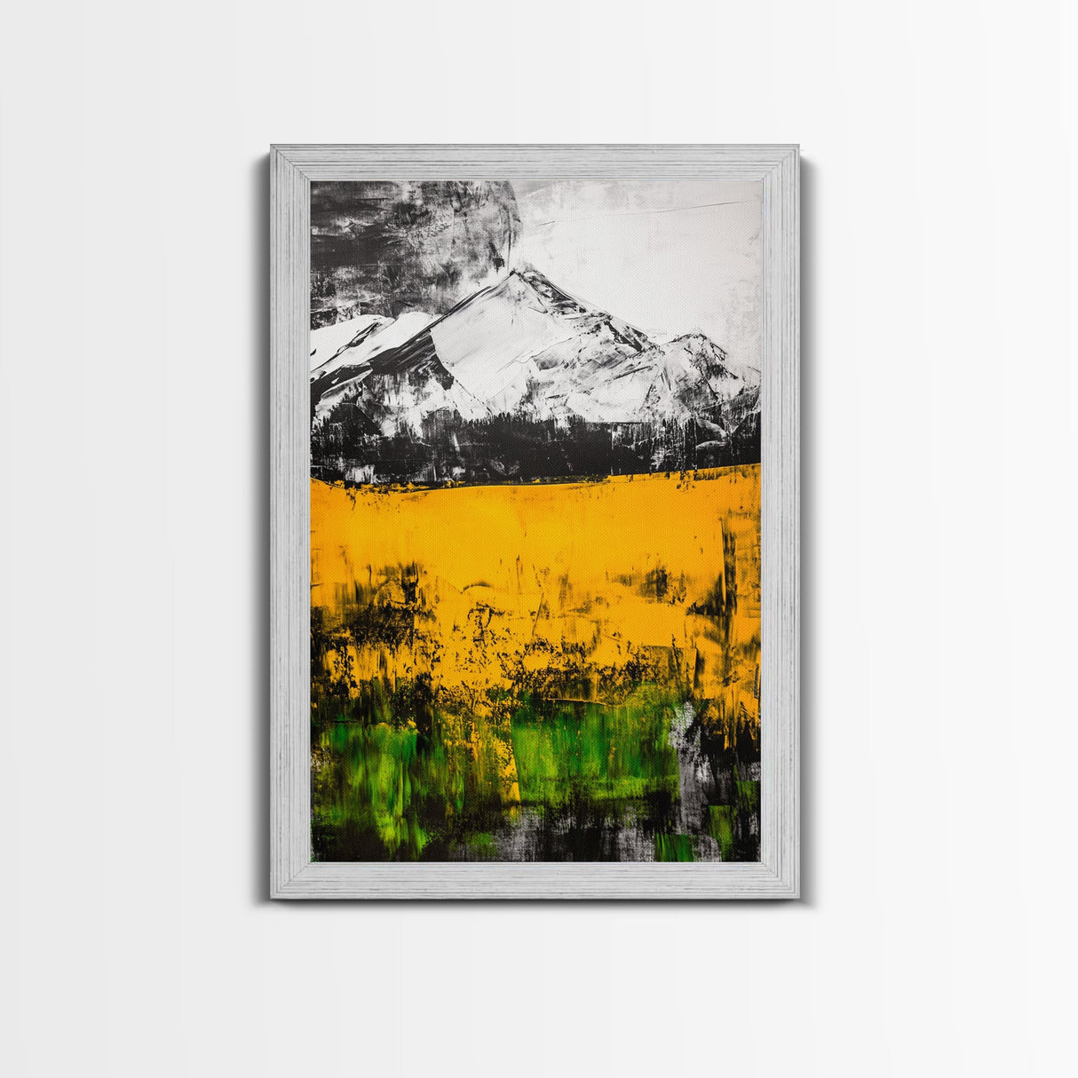 Golden Fields, Mountain Wall Art, Abstract Landscape, Bold Yellow, Rustic Decor, Autumn Artwork, Modern Painting, Framed Canvas Print