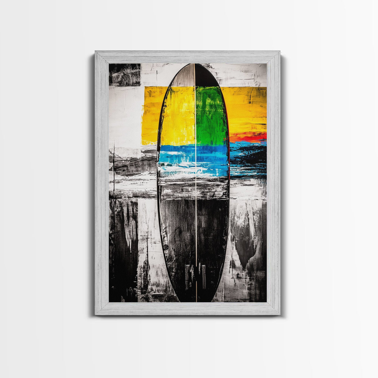 Abstract Surfboard, Colorful Beach Art, Modern Coastal Decor, Surfer Gift, Framed Canvas Print, Boho Wall Art, Bedroom Wall Art