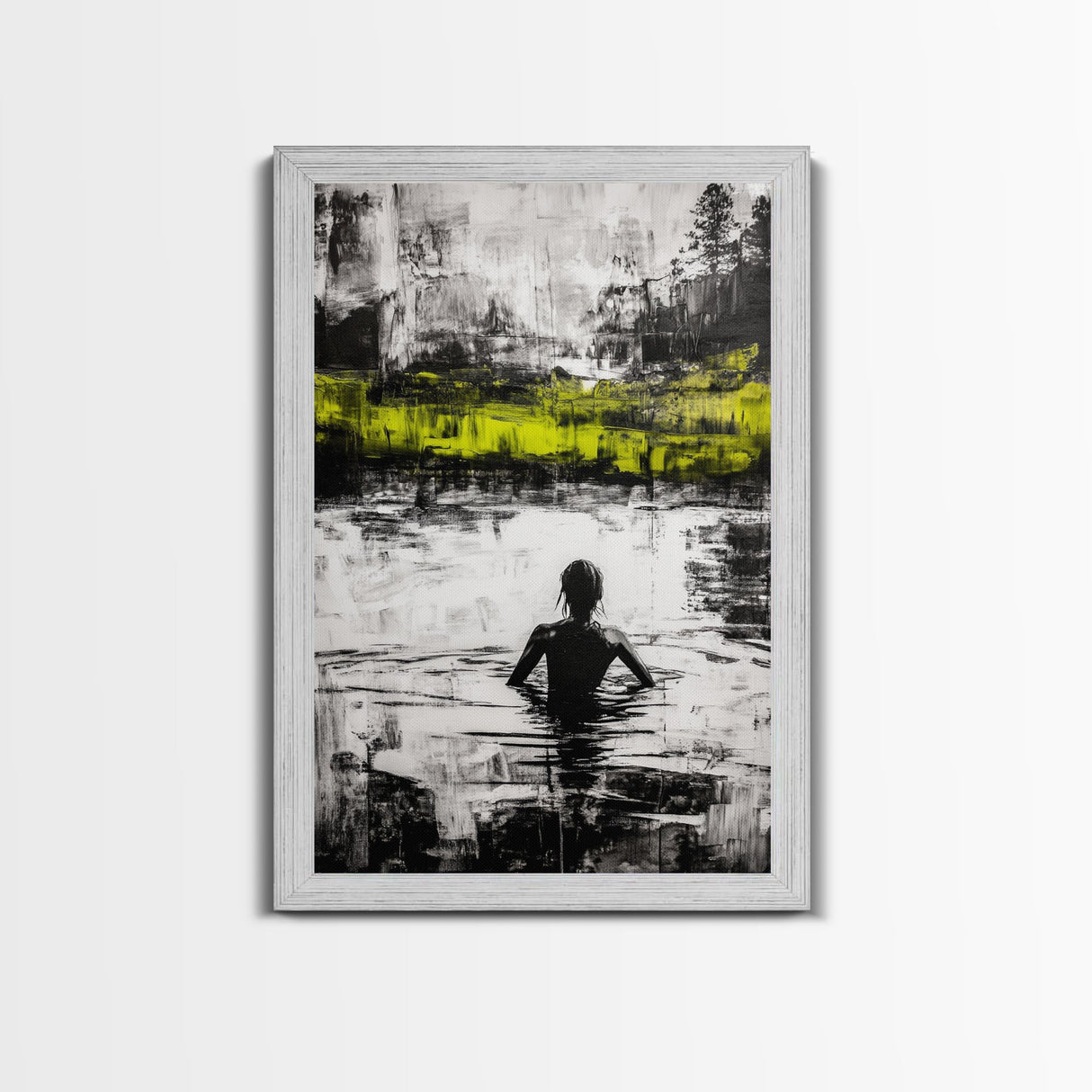 Woman in Water, Abstract Reflection, Moody Wall Art, Black and White Canvas Print, Contemporary Bedroom Art, Minimalist Home Decor
