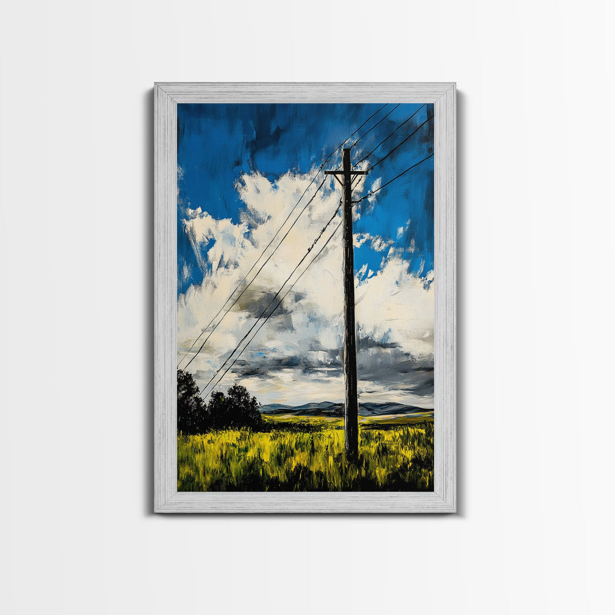 Power Lines, Rural Landscape, Country Wall Art, Modern Farmhouse Decor, Yellow Field Canvas Print, Minimalist Wall Art, Office Wall Decor