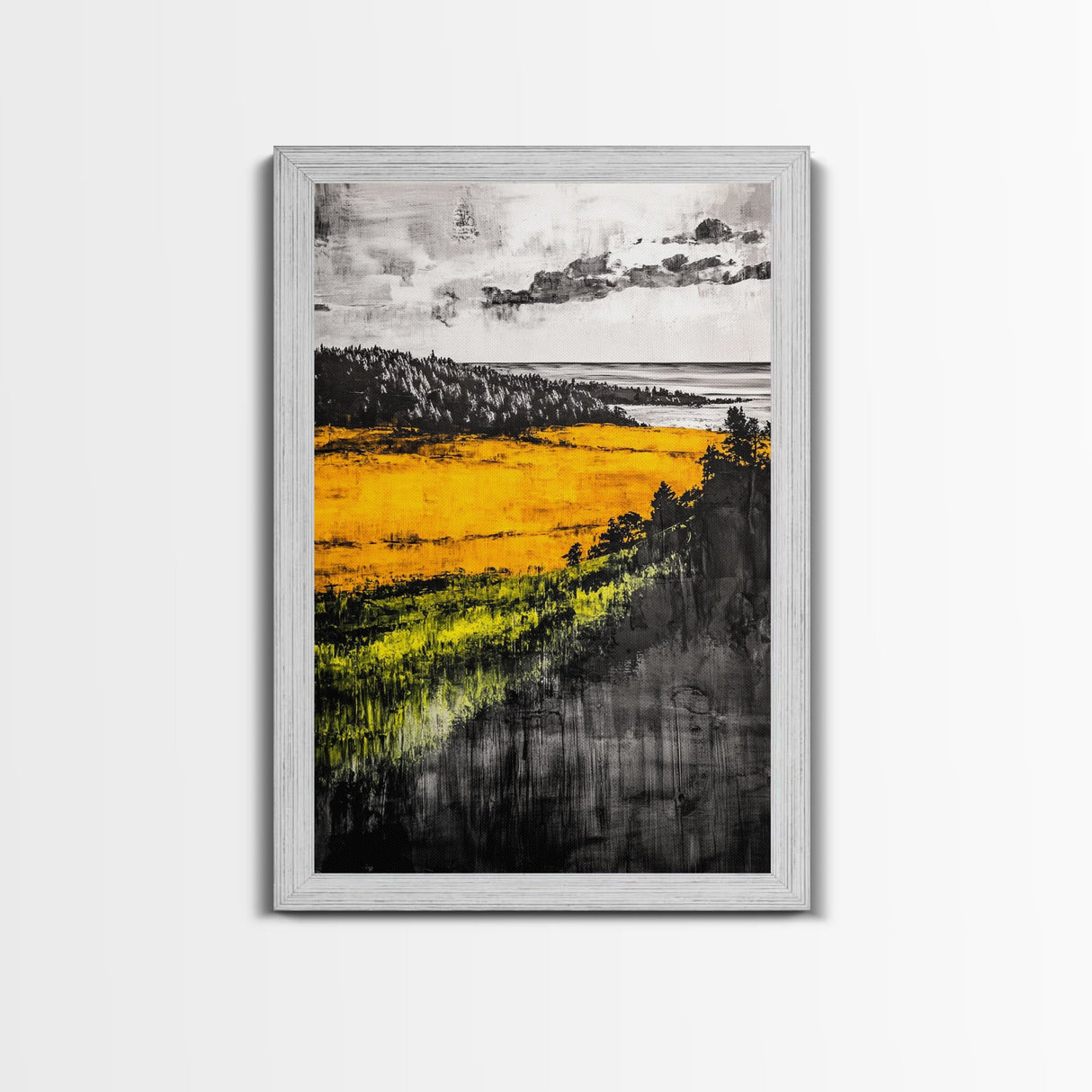 Golden Fields, Dramatic Landscape, Autumn Wall Art, Rustic Home Decor, Mountain View Framed Canvas Print, Farmhouse Aesthetic, Office Decor