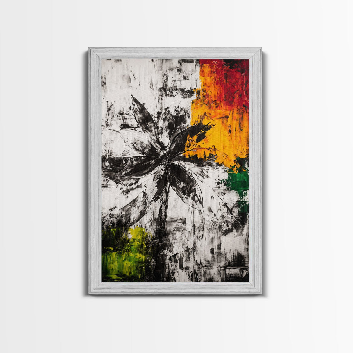 Black and White Flower, Abstract Floral Art, Bold Modern Decor, Minimalist Botanical Framed Canvas Print, Contemporary Bedroom Wall Art