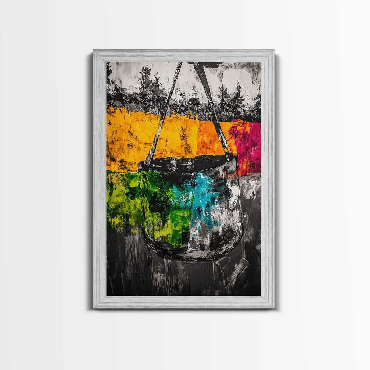 Abstract Swing, Colorful Expressionist Art, Rustic Farmhouse Decor, Unique Framed Canvas Print, Boho Living Room Art, Nature Wall Art