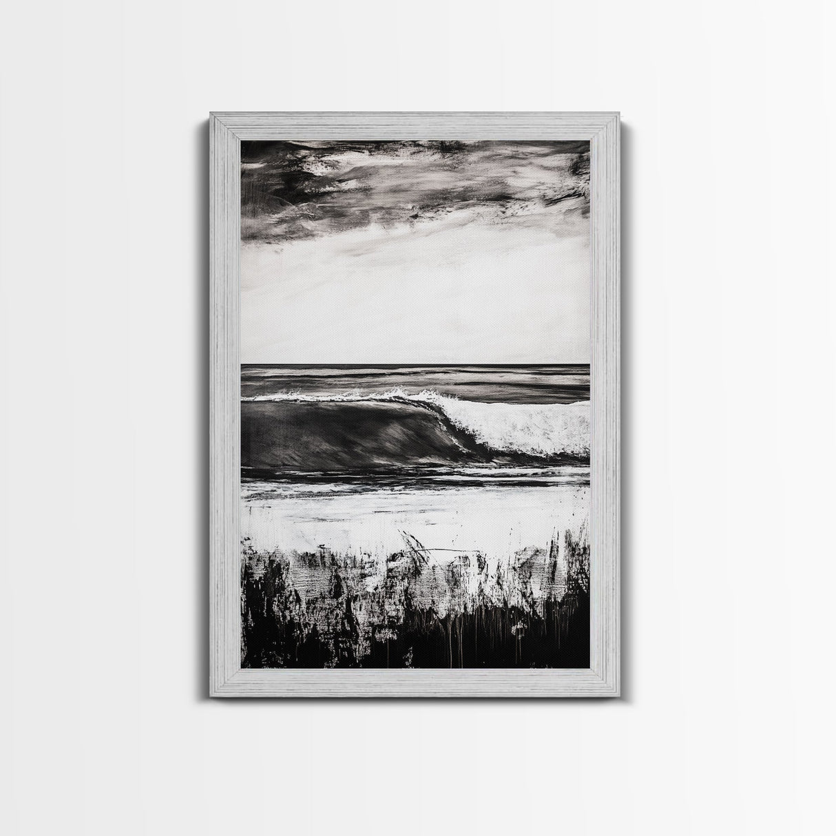 Black White Waves, Ocean Wall Art, Minimalist Coastal, Framed Canvas Print, Beach House Decor, Monochrome Seascape, Surfer Gift