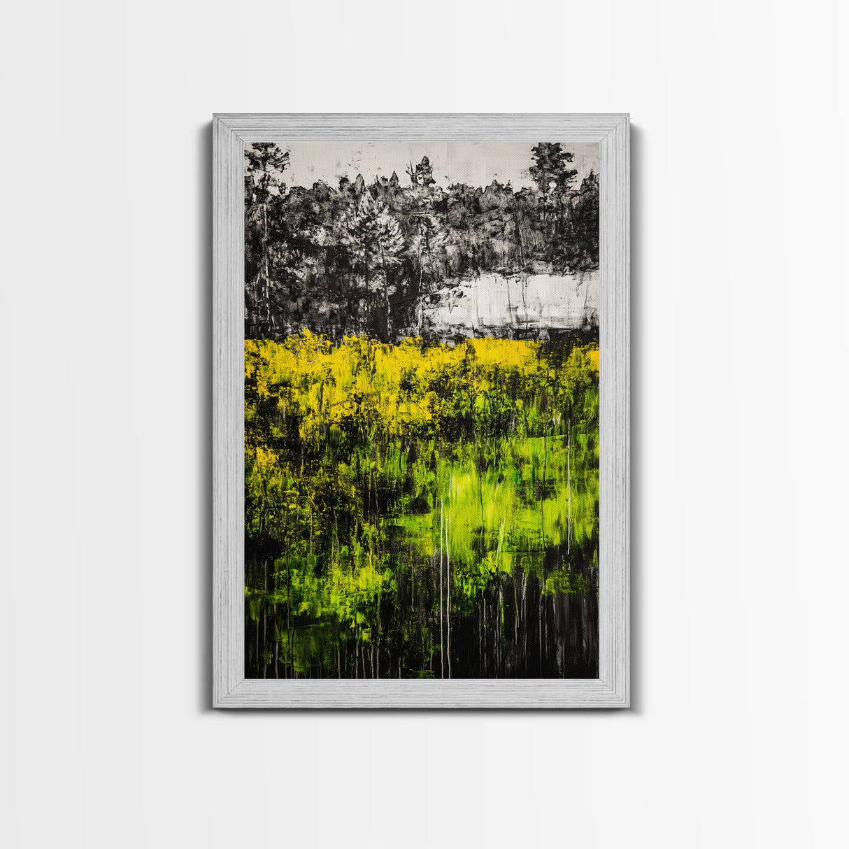 Wildflowers, Abstract Meadow, Colorful Landscape, Modern Wall Art, Framed Canvas Print, Boho Decor, Vibrant Nature, Yellow Green Art
