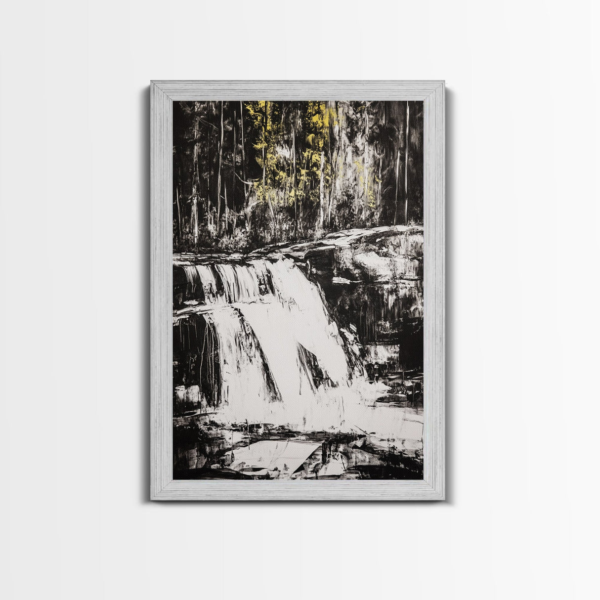 Waterfall Scene, Black and White Art, Forest Wall Decor, Cabin Aesthetic, Adventure Landscape Print, Wilderness Gift, Canvas Print