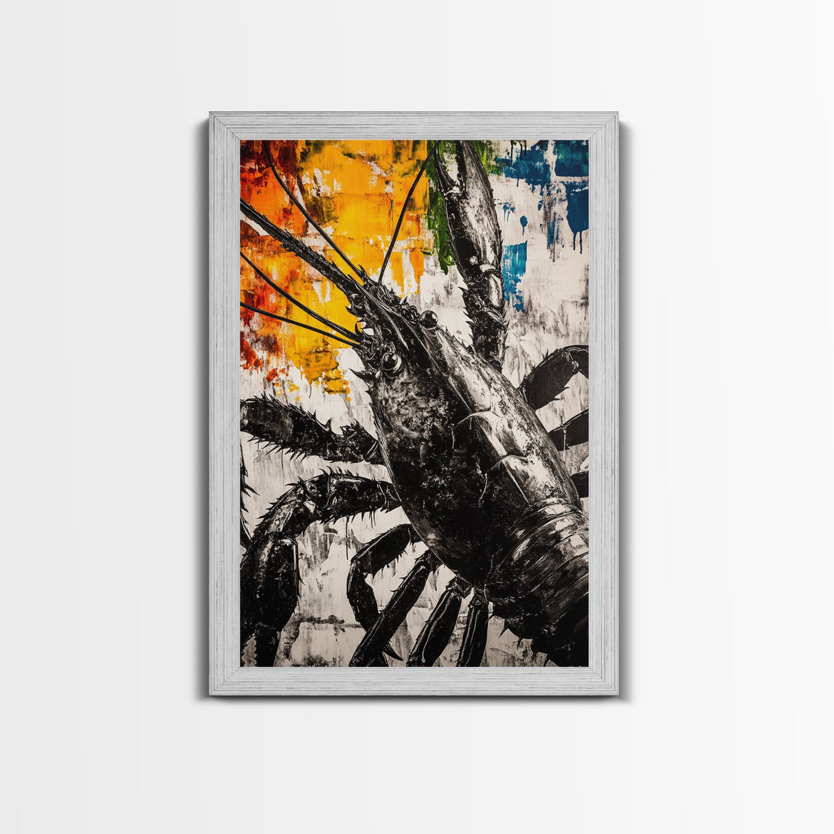 Lobster Artwork, Black and White Wall Print, Coastal Kitchen Decor, Rustic Nautical Art, Bold Seafood Illustration, Framed Canvas Print