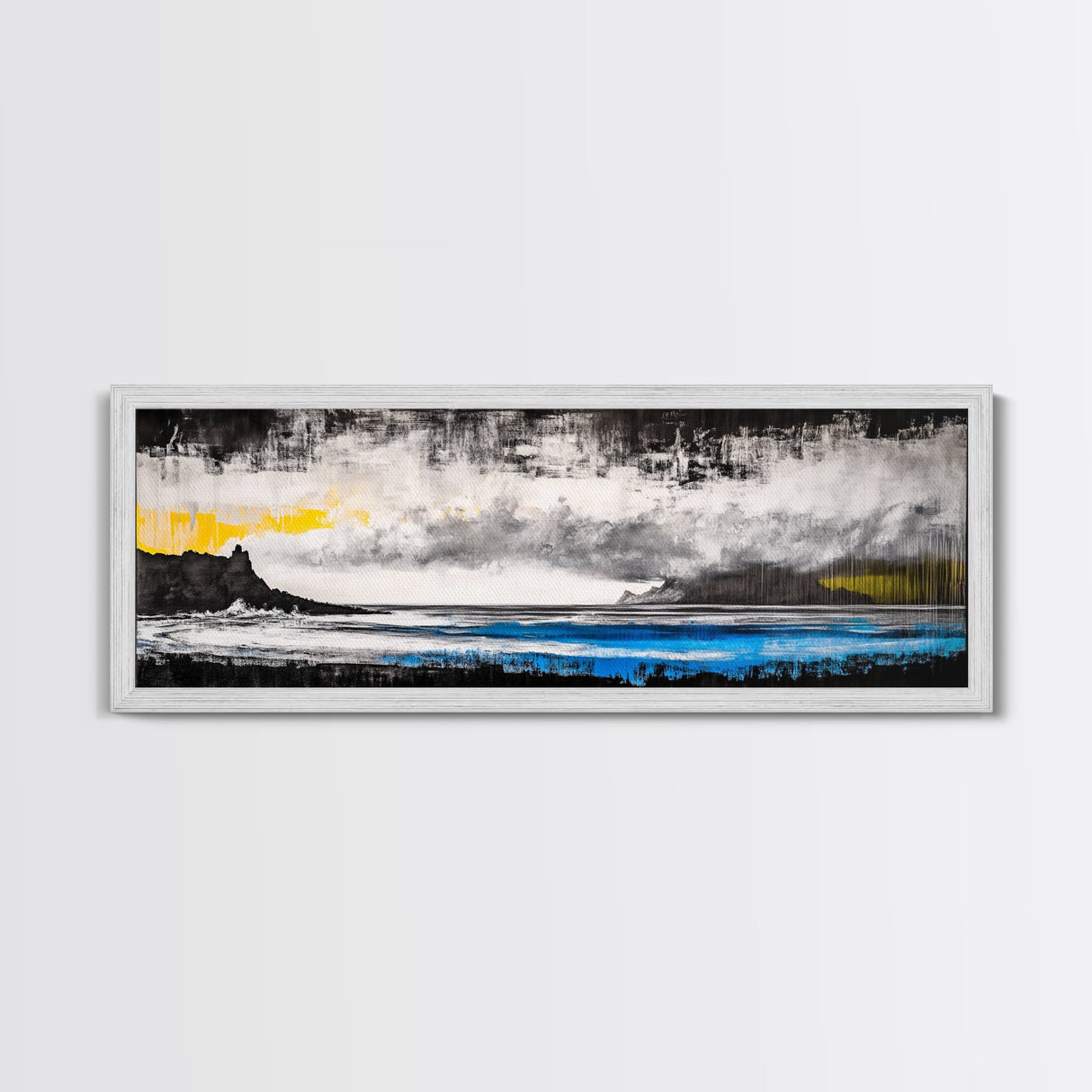 Stormy Ocean, Coastal Scene, Framed Canvas Print, Black and White Wall Art, Dramatic Seascape, Office Decor, Moody Landscape Painting