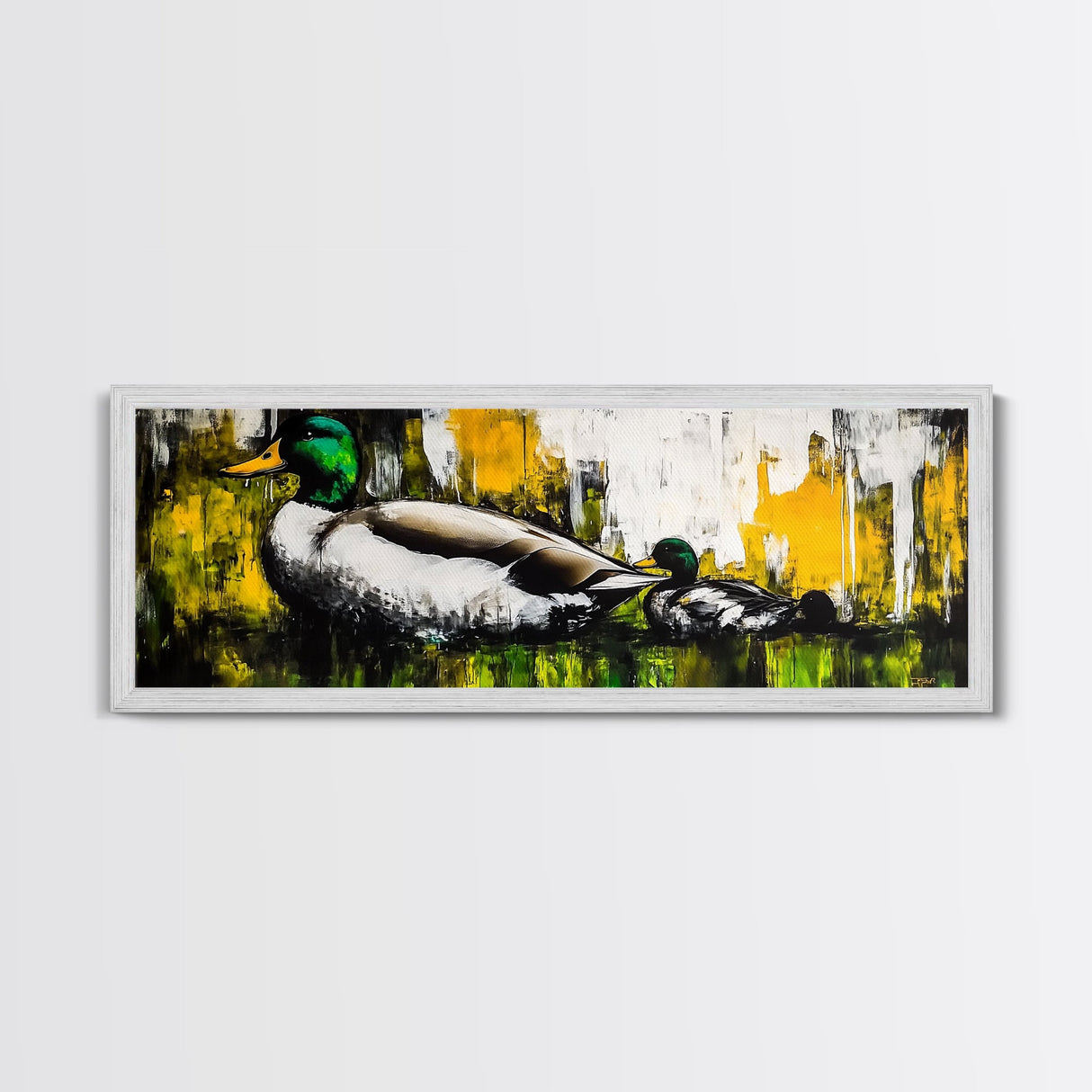 Mallard Duck Art, Rustic Farmhouse Decor, Wildlife Painting, Nature Lover Gift, Fall Colors, Framed Canvas Print, Living Room Wall Art