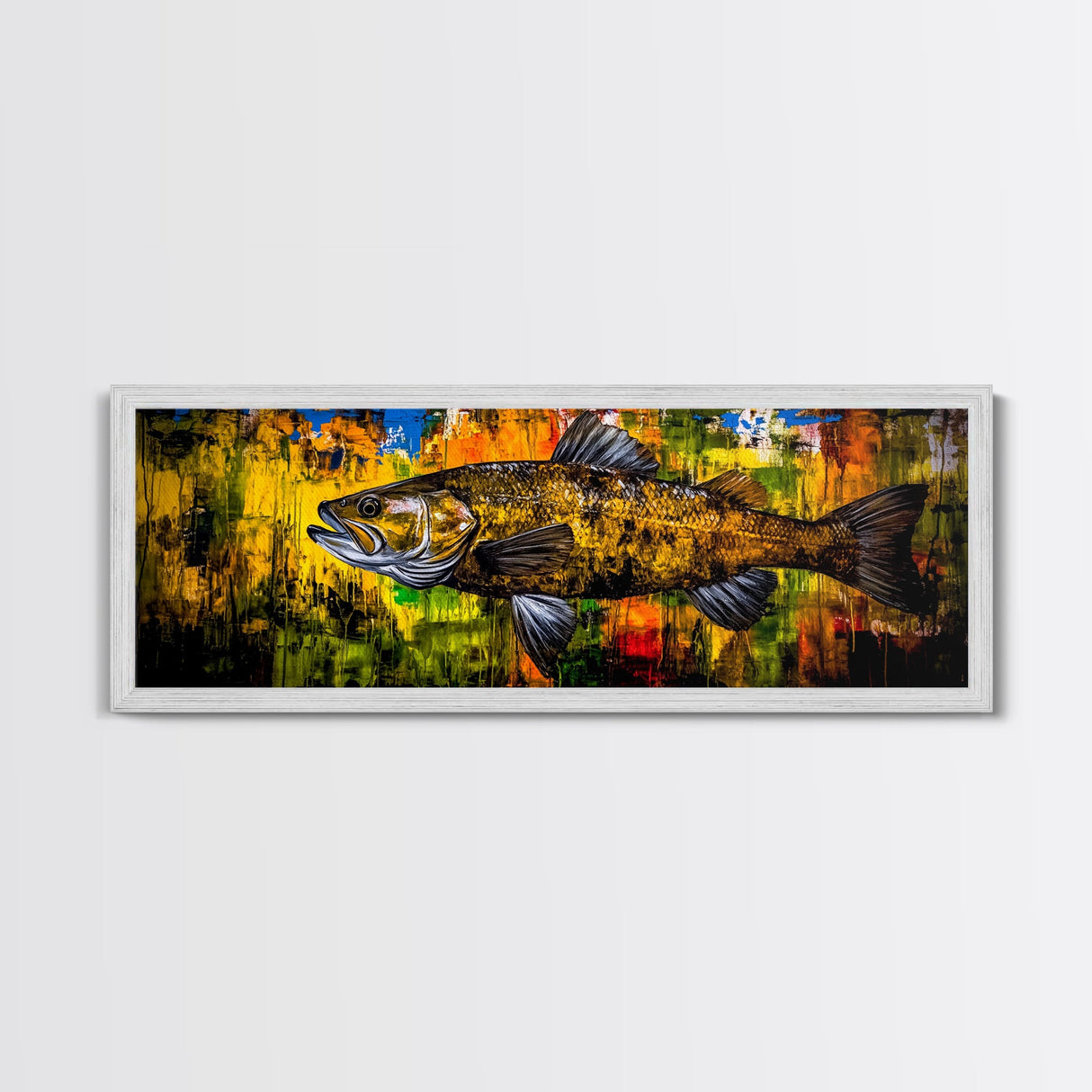 Vibrant Fish Painting, Rustic Fishing Wall Art, Colorful Wildlife Print, Cabin Wall Decor, Nature Canvas Print, Framed Canvas Print