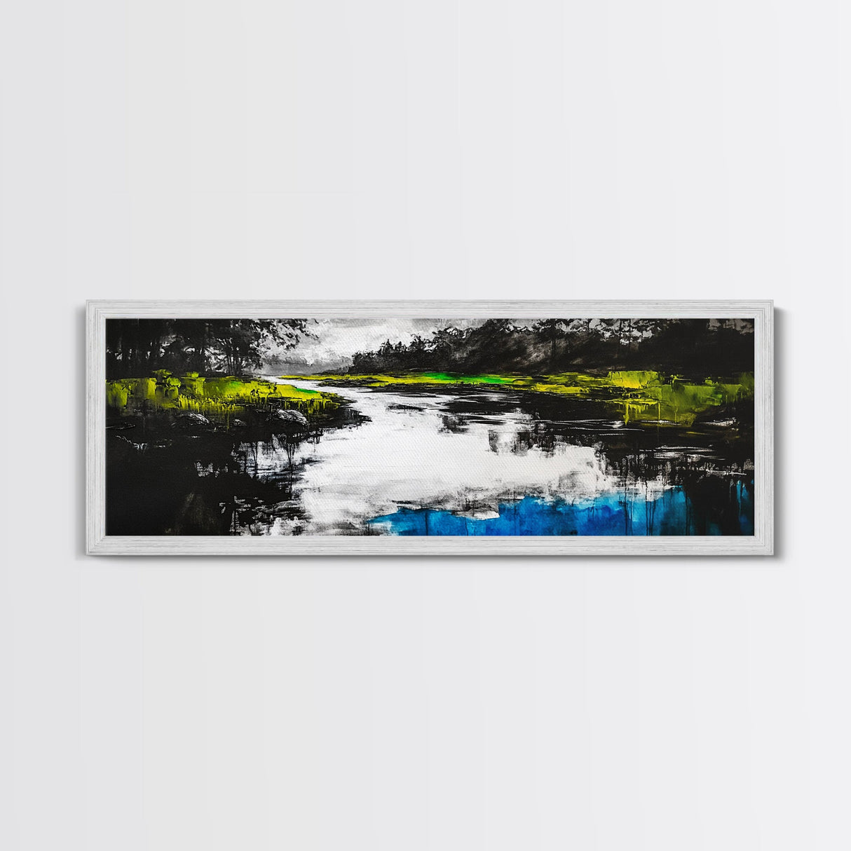 Moody River, Green Forest, Reflective Water, Canvas Print, Nature Wall Art, Tranquil Landscape, Modern Home Decor, Living Room Art
