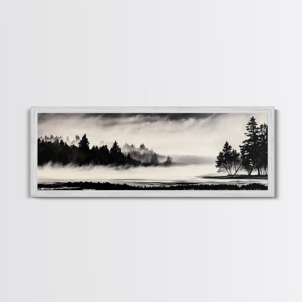 Foggy Forest, Minimalist Landscape, Nature Lover Wall Art, Framed Canvas Print, Calm and Serene Decor, Woodland Theme, Cozy Home Art