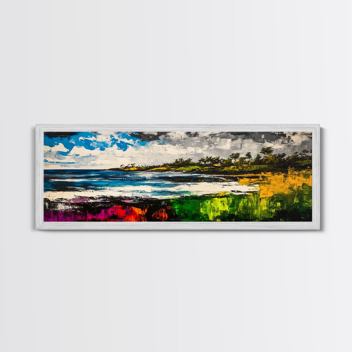 Abstract Landscape, Black White Green, Minimalist Art, Modern Wall Decor, Framed Canvas Print, Nature Inspired, Large Statement Art