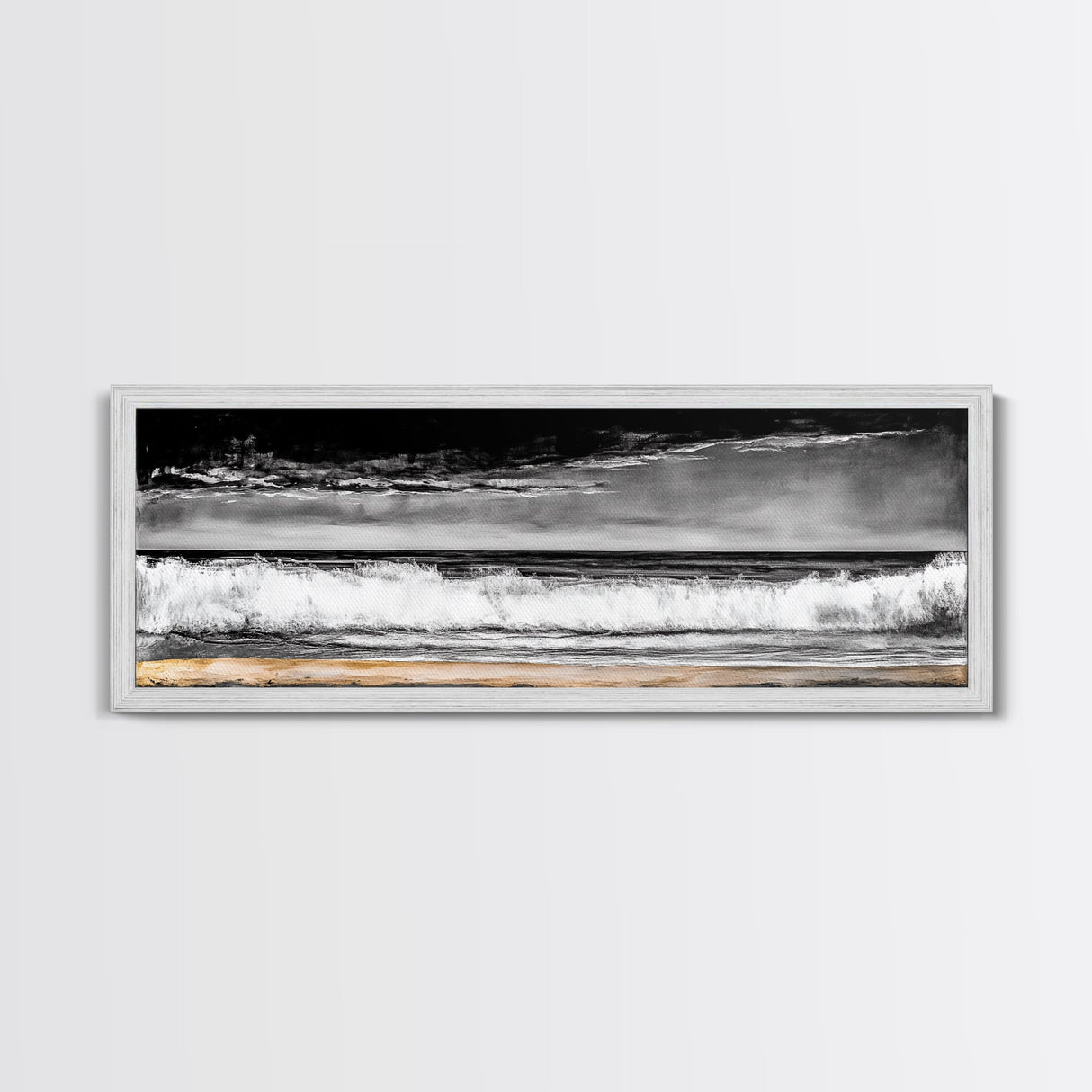 Ocean Waves Painting, Black and White Seascape, Coastal Wall Art, Nautical Beach Decor, Modern Minimalist Style, Framed Canvas Print