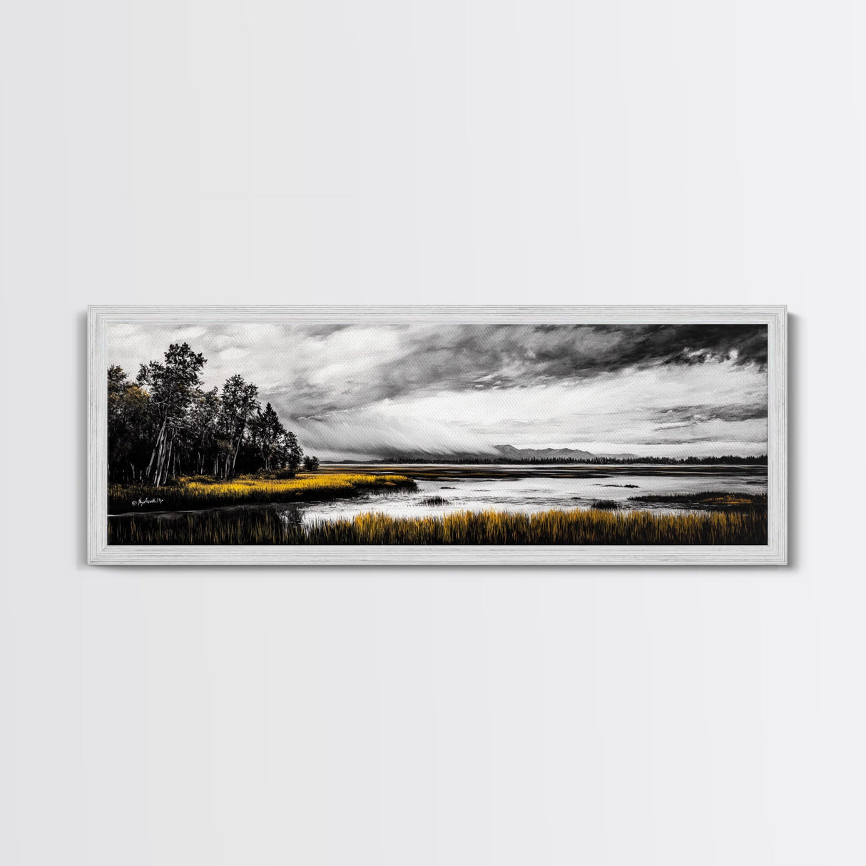 Stormy Marsh, Moody Landscape, Black and White Nature Art, Rustic Home Decor, Framed Canvas Print, Cabin Wall Art, Fall Decor, Dramatic Scene