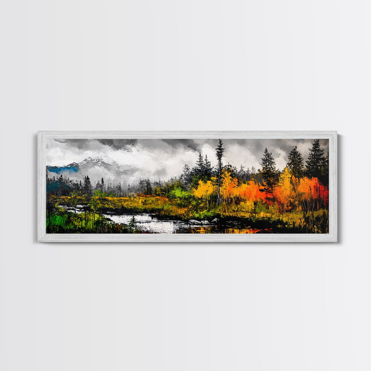 Misty Forest, River Reflection, Fall Foliage, Canvas Print, Cabin Wall Art, Nature Inspired Decor, Rustic Living Room Art