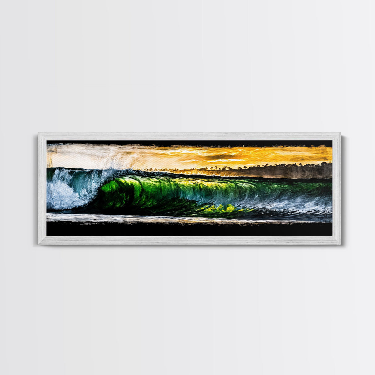 Tropical Wave, Green Ocean, Sunset Beach, Coastal Vibes, Canvas Print, Large Wall Art, Living Room Decor, Surf Style