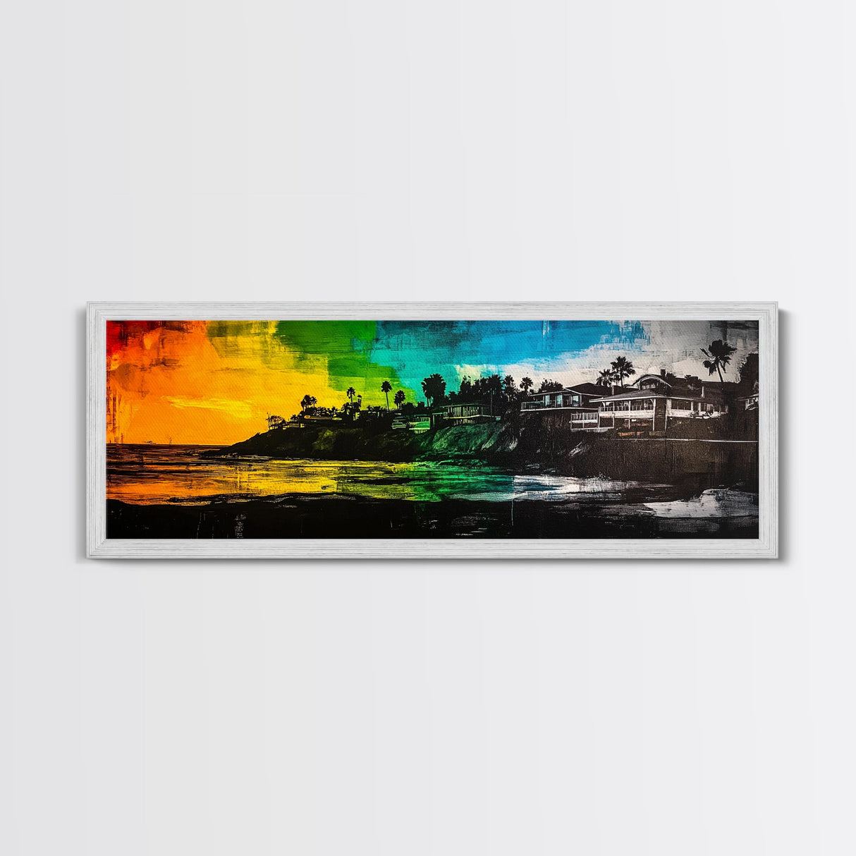 Sunset Cliffs, Vibrant Beach, Palm Trees Art, Coastal Home, Canvas Print, Colorful Seascape, Boho Wall Art, Modern Interior