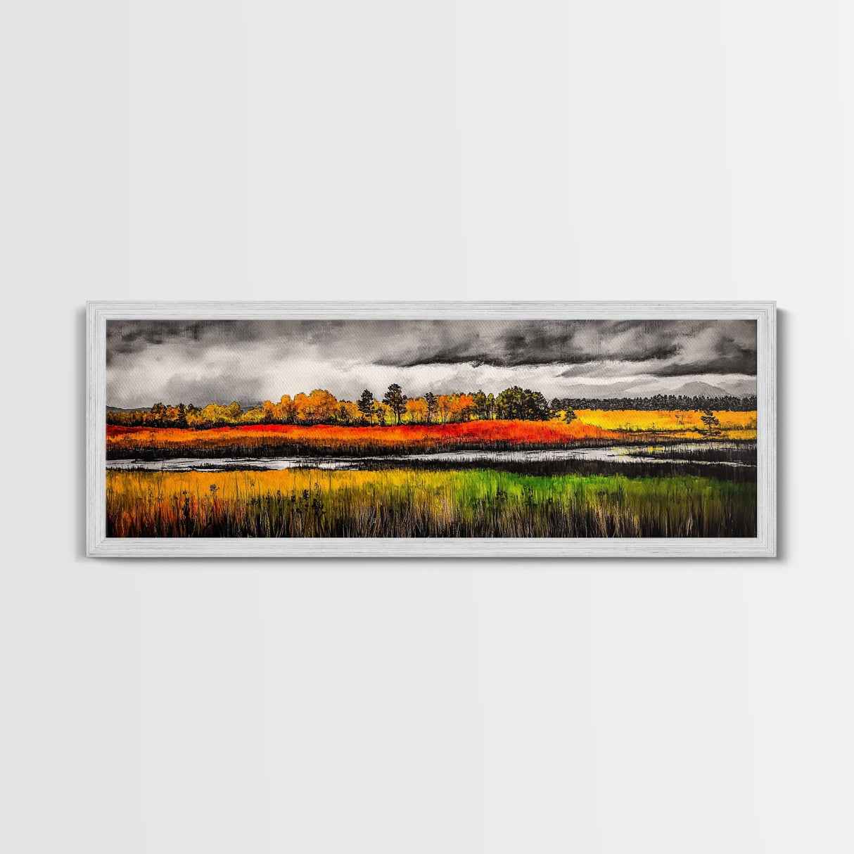 Fall Fields, Autumn Trees, Golden Landscape, Countryside Art, Framed Canvas Print, Farmhouse Wall Art, Rustic Home Decor, Harvest Scene