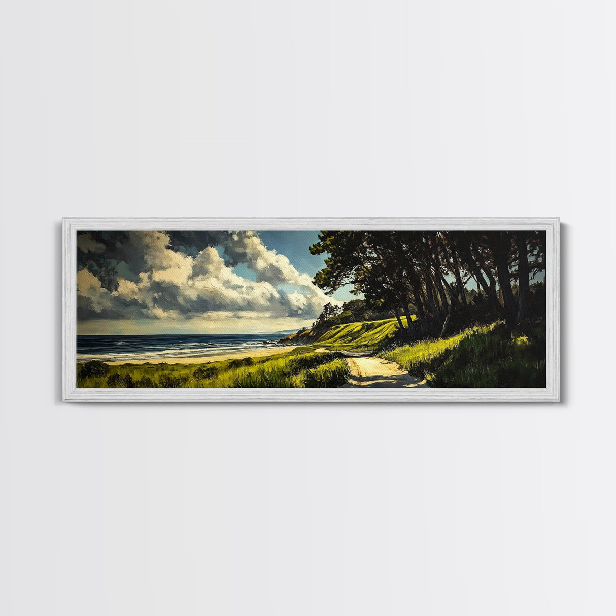 Coastal Path, Ocean View, Beach Landscape, Tranquil Art Print, Blue Green Decor, Relaxing Wall Art, Framed Canvas Print, Housewarming
