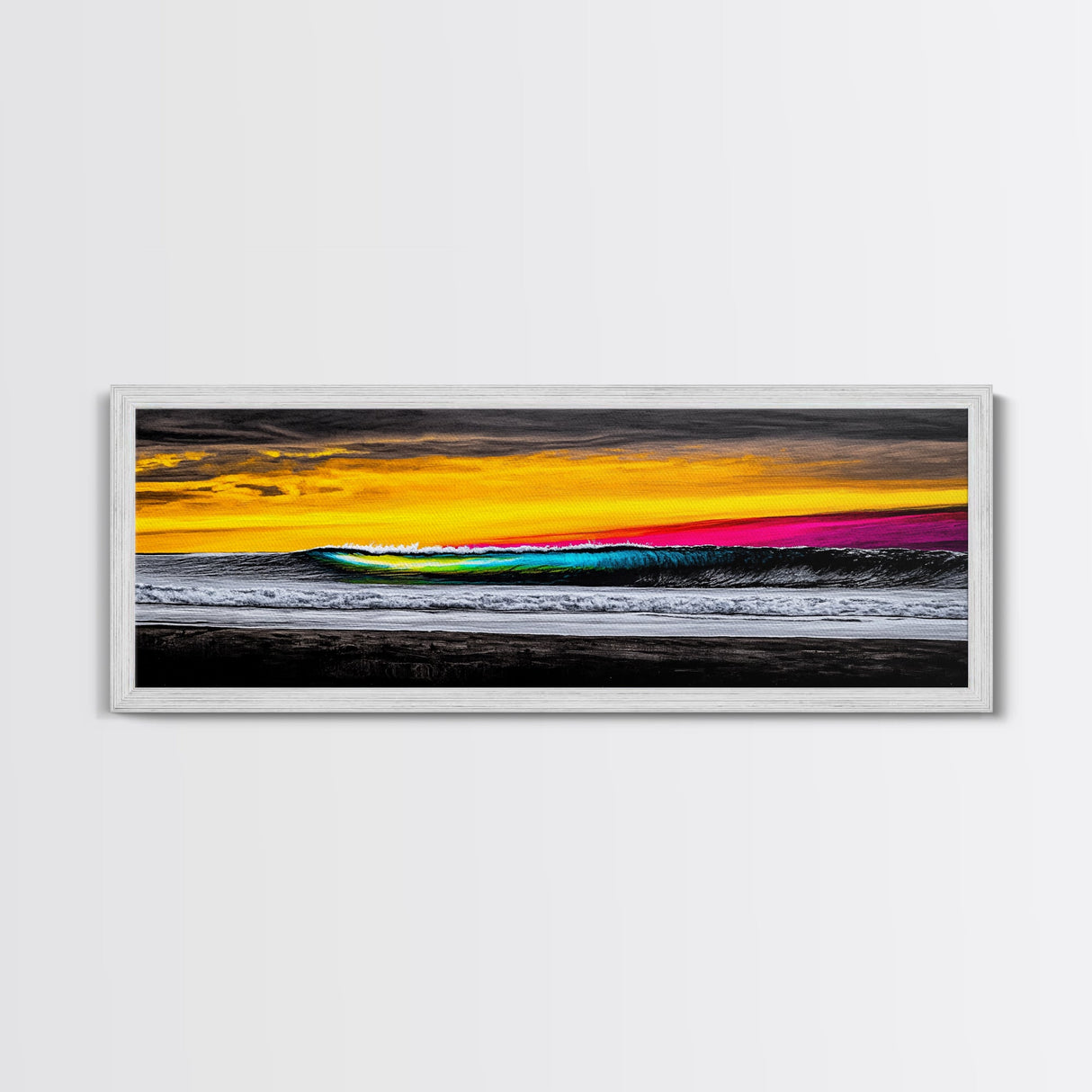 Ocean Wave, Sunset Beach Art, Vibrant Seascape, Coastal Decor, Surfer Gift, Blue and Yellow, Modern Wall Art, Canvas Print