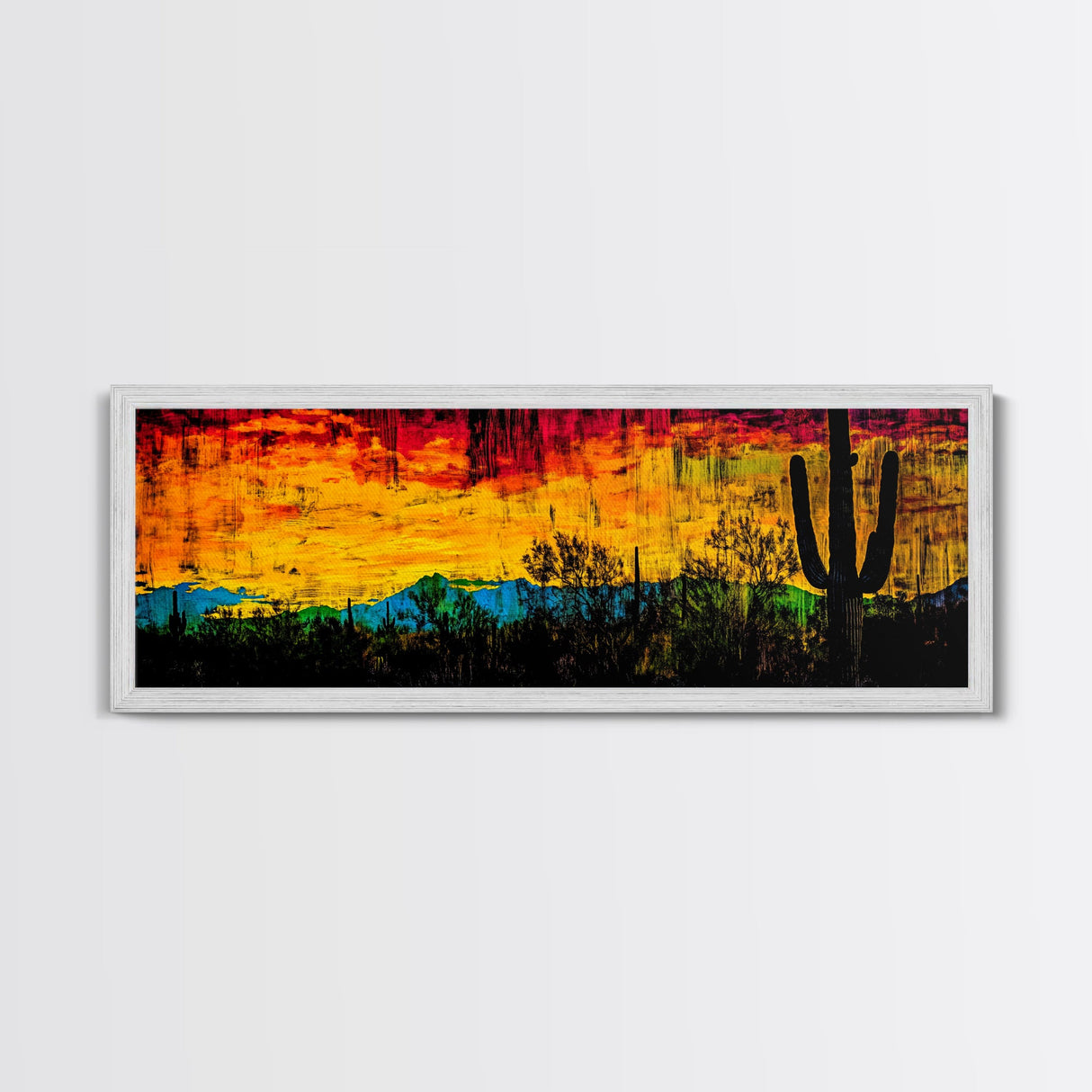 Desert Sunset, Cactus Painting, Southwest Landscape, Framed Canvas Print, Vibrant Wall Art, Arizona Art, Boho Decor, Warm Color Palette