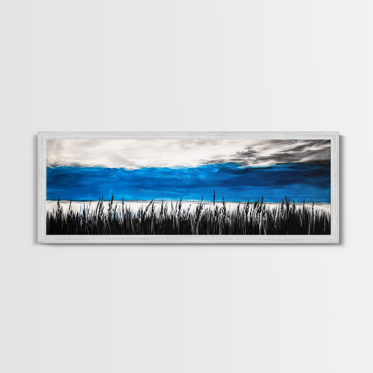 Tall Grass, Ocean View, Tranquil Horizon, Canvas Print, Coastal Landscape, Minimalist Art, Living Room Wall Art, Beach Home Decor